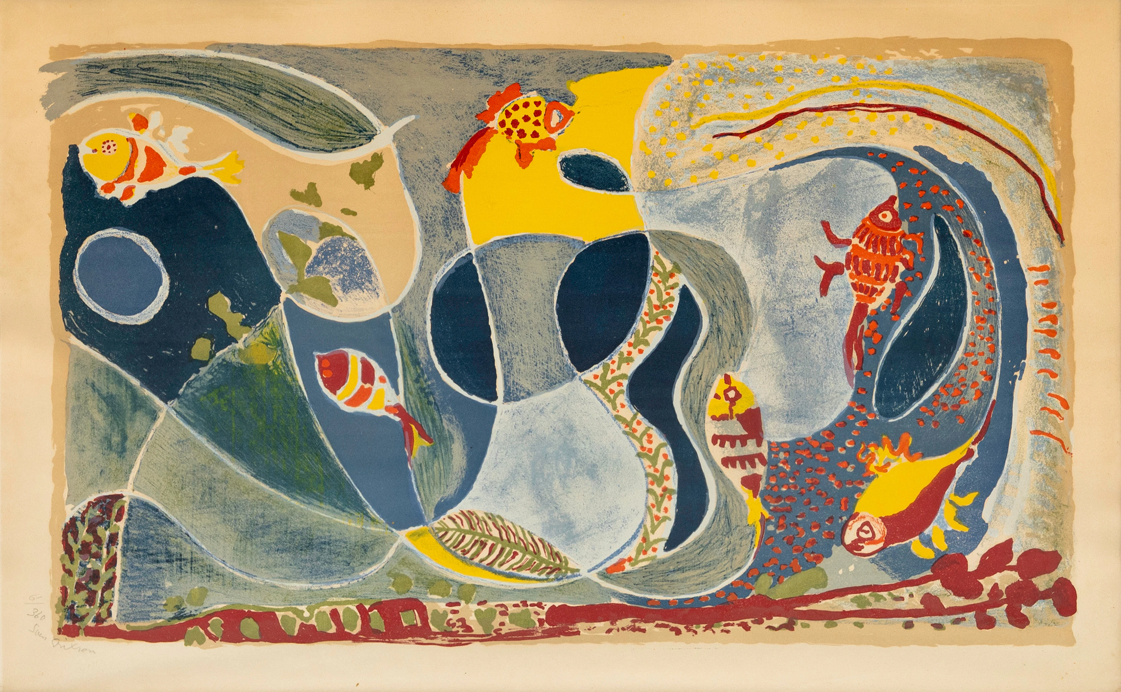 SVEN "X:ET" ERIXSON (1899-1970). "Akvarium", färglitografi, signerad