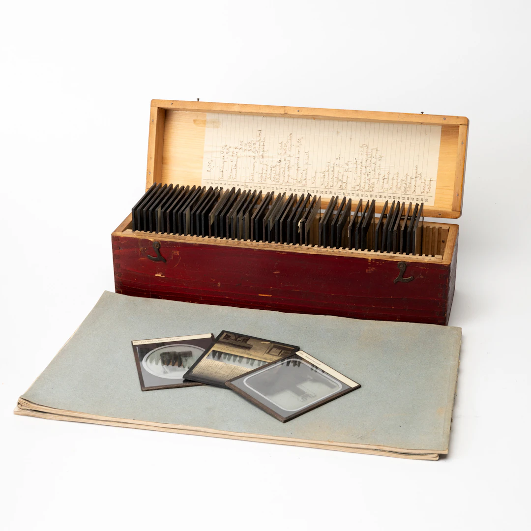 SAMLING GLASPLÅTAR, ca 40 st, sent 1800-tal, 2 album Puddlings-Försöken