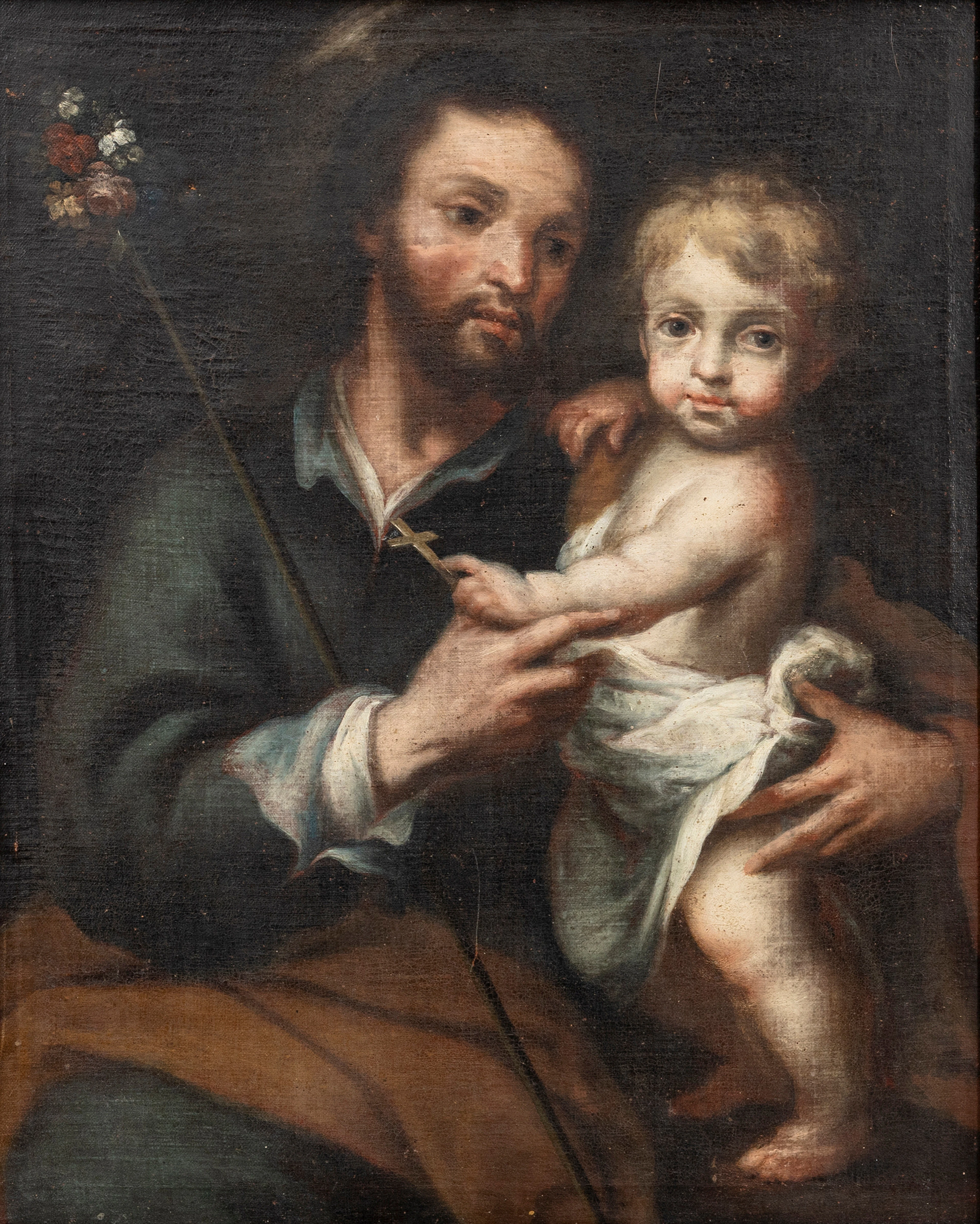 BARTOLOME ESTEBAN MURILLO (SPANIEN 1617-82). EFTER. Josef och Kristusbarnet