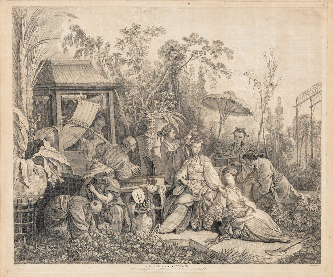 JACQUES GABRIEL HUQUIER (PARIS, 1730–1805 ). "Le Jardin Chinois" efter