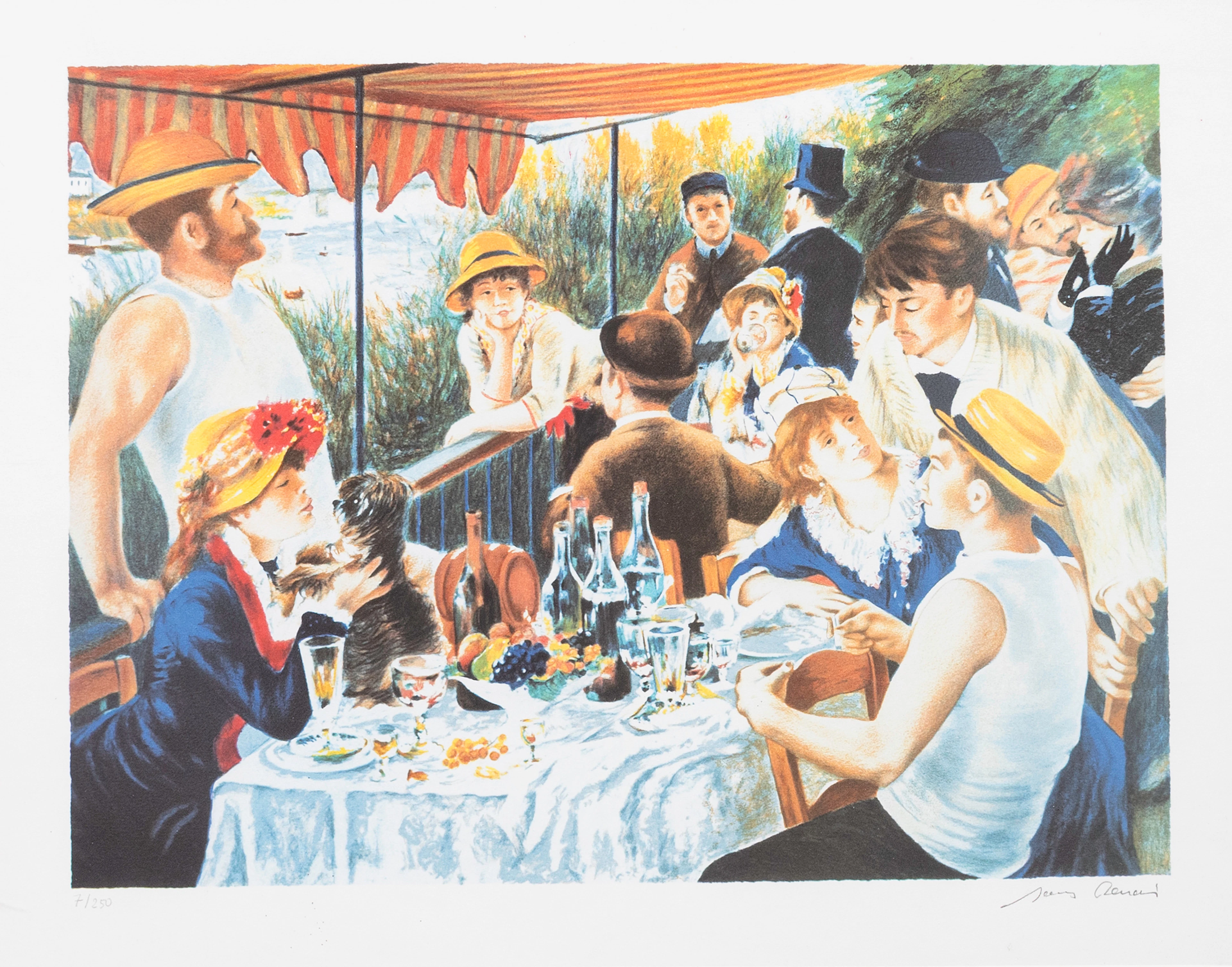 PIERRE-AUGUSTE RENOIR. EFTER. "Roddarnas frukost", litografi, bär