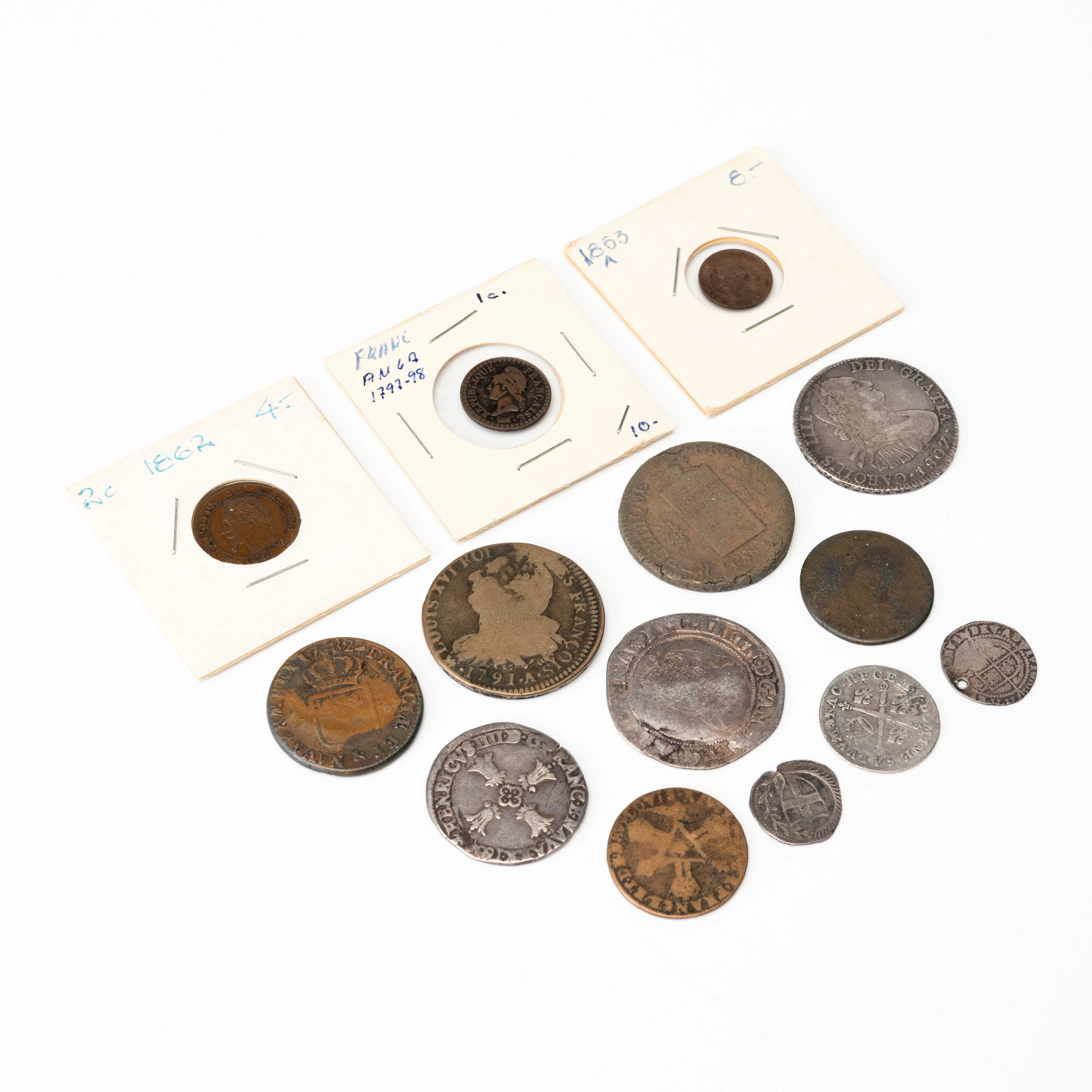 SAMLING MYNT, mest koppar, Frankrike, England, Mexiko, 1500-1800-tal.