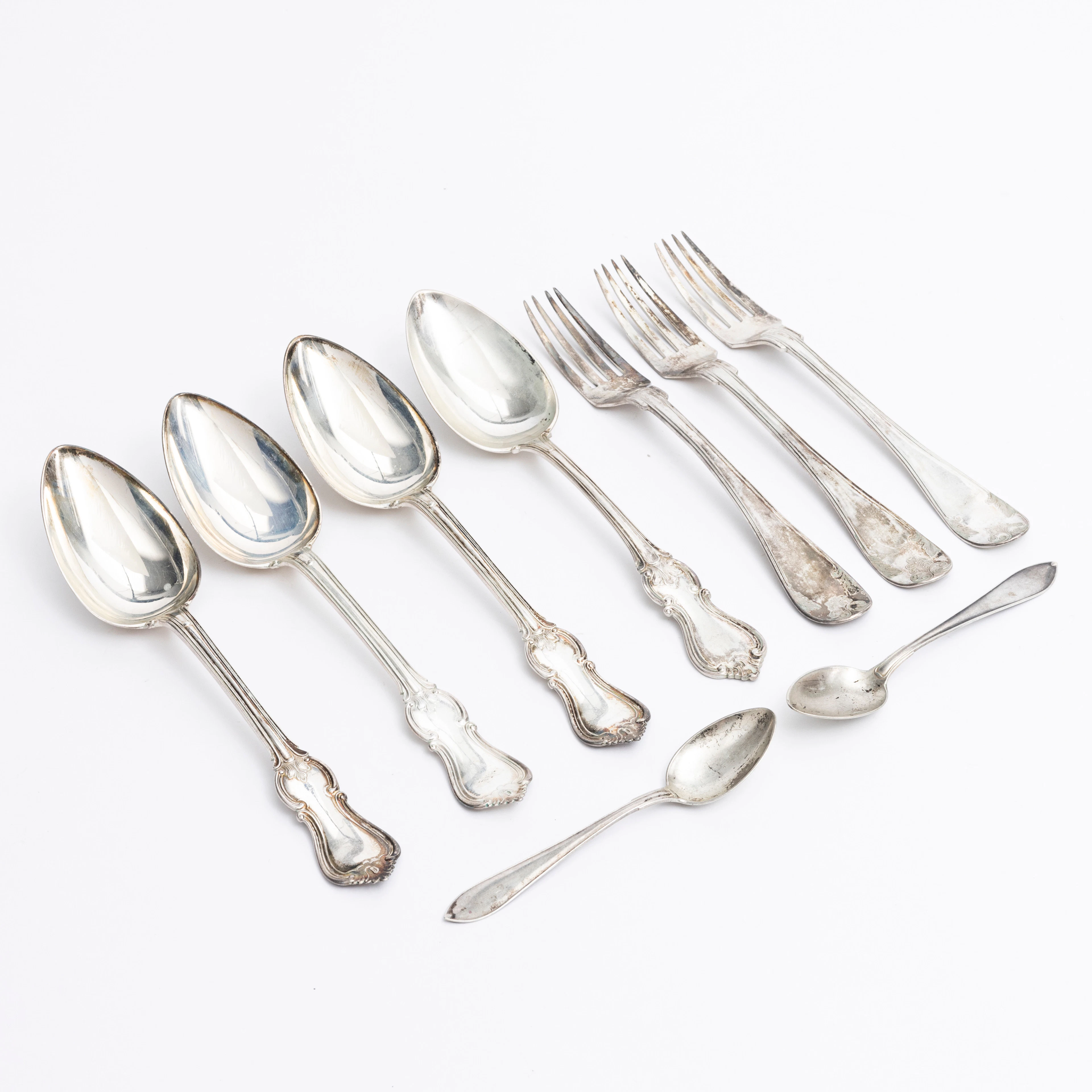 SILVER, 9 delar, bestick, olika modeller och fabrikat, 1800-/1900-tal.