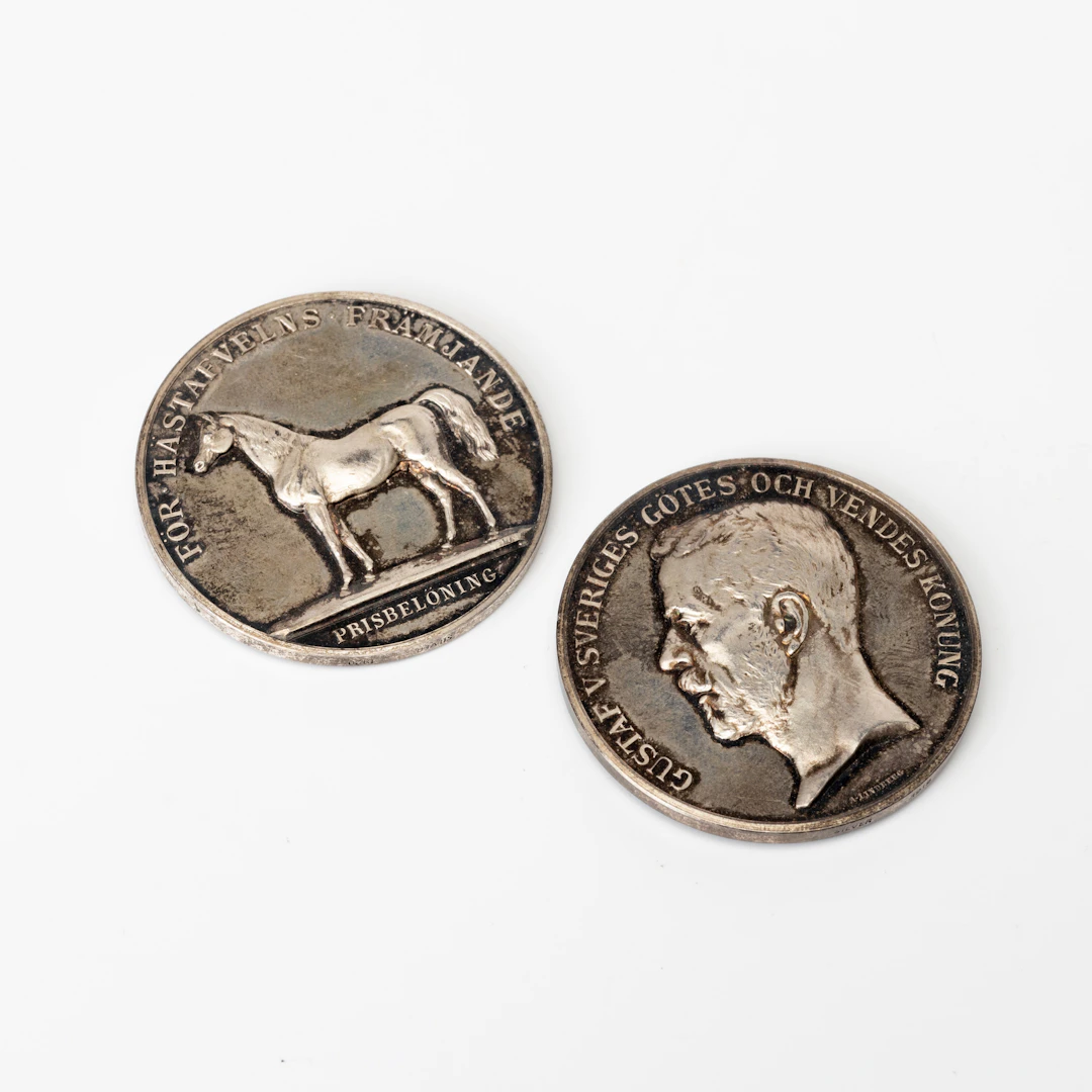 MEDALJER, 2 st, Gustaf V, För Hästavelns främjande, silver, 1919-20.
