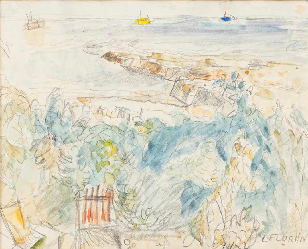 LARS FLORÉN (1899-1979). "Trädgårdsgrinden", blansteknik, signerad, L. Florén.