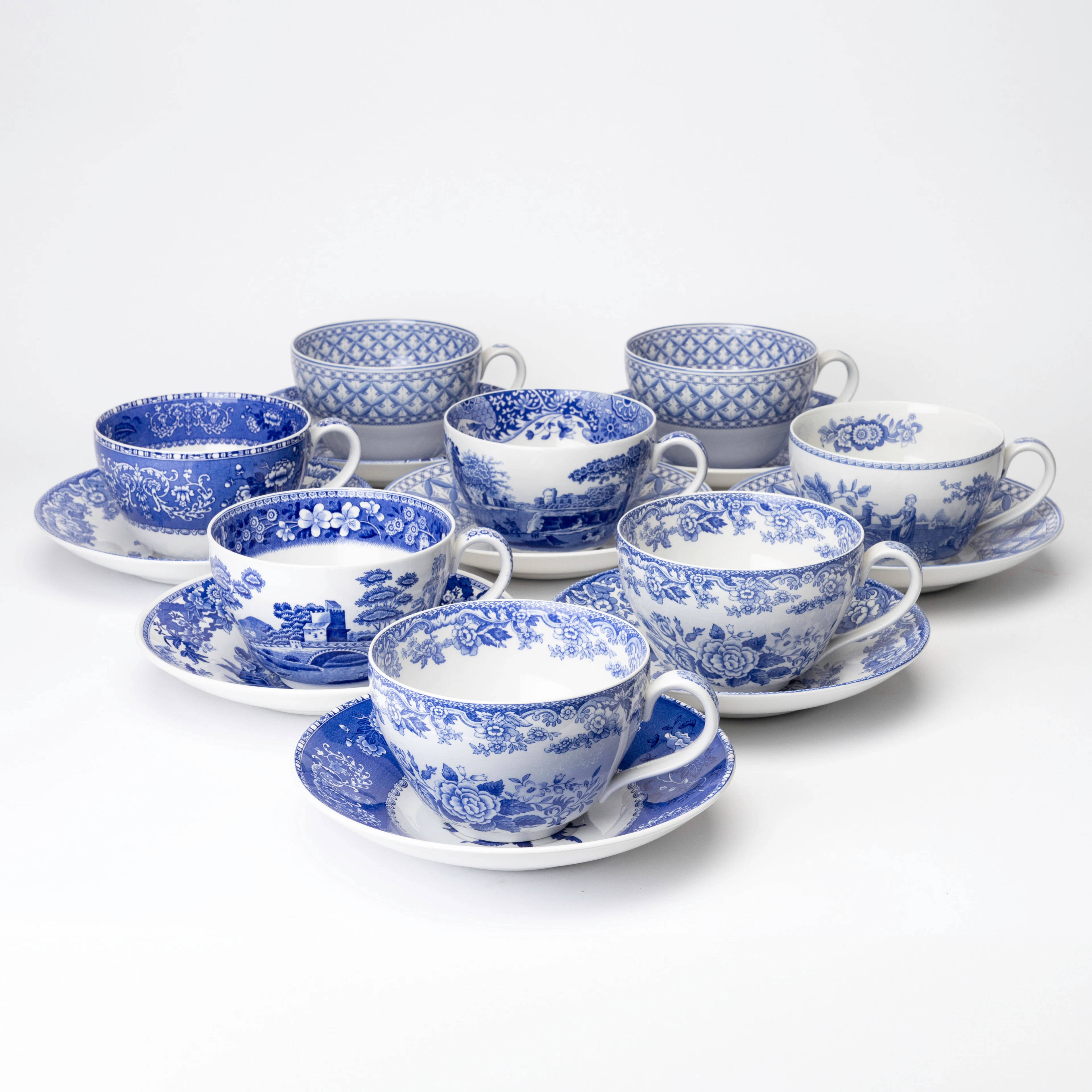 TEKOPPAR samt FAT, 8 delar, porslin, The Spode Blue Room Collection