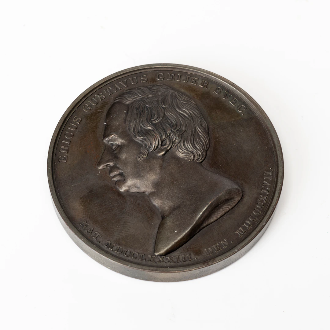 MEDALJ, försilvrad, Geijerska stiftelsens prismedalj, Erik Gustaf