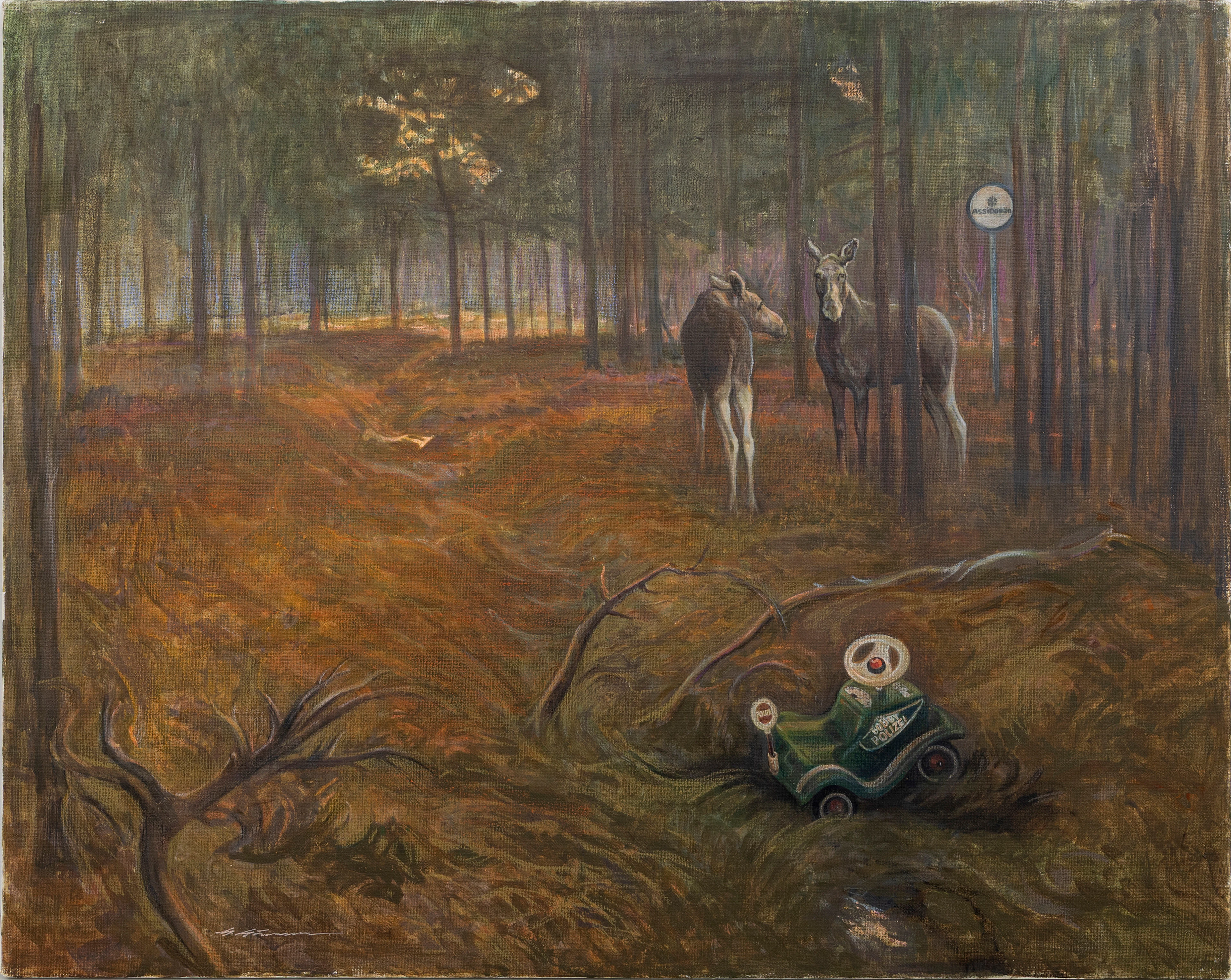 GÖTE GÖRANSSON. Älgar i skog, olja på duk, signerad.