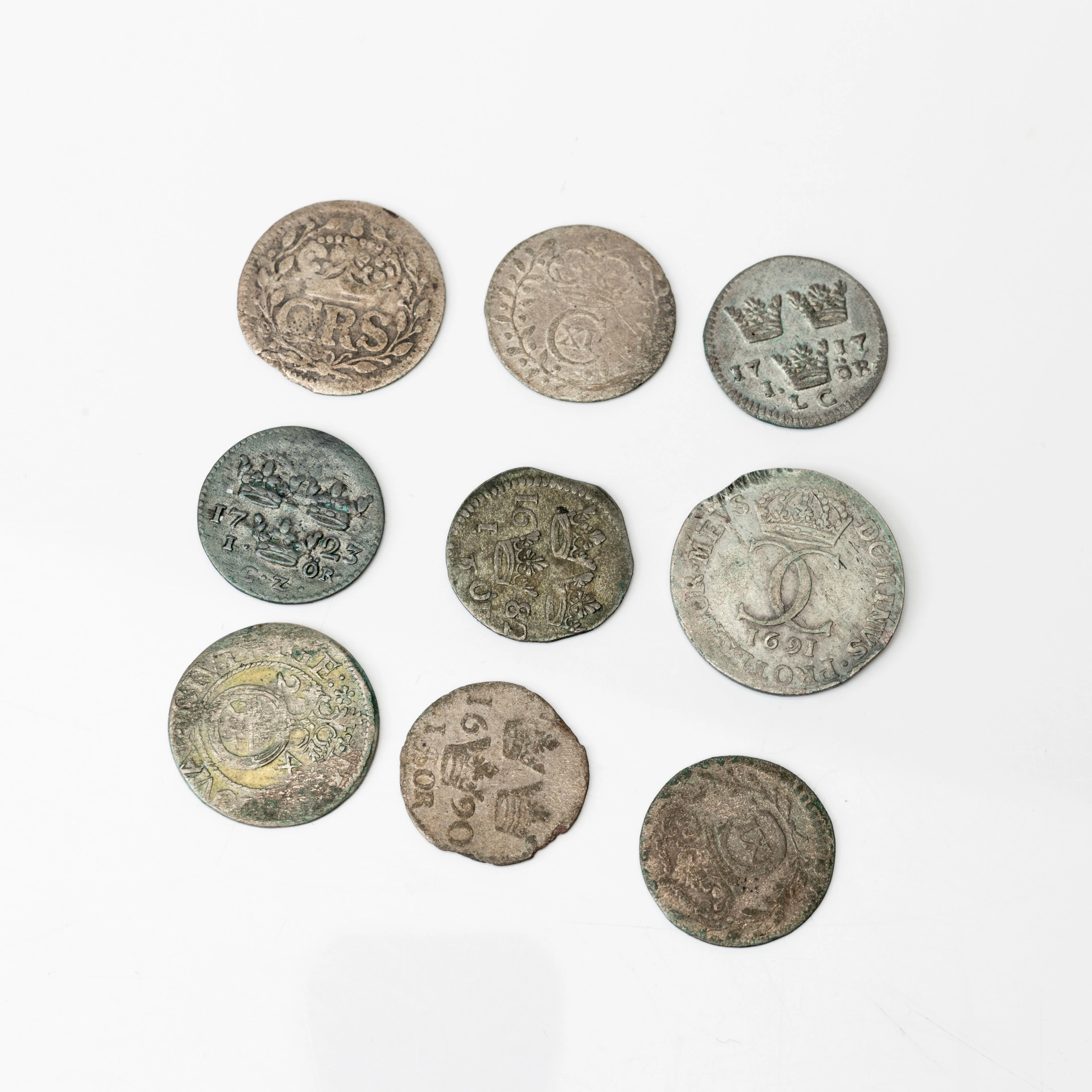 MYNT, 9 st, silver, Sverige 1600/1700-tal.