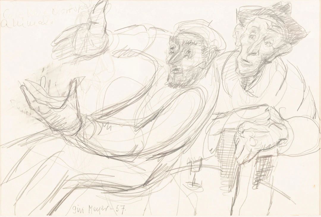 SIRI MEYER (1898—1985). Motiv från café, teckning, signerad, daterad -57.