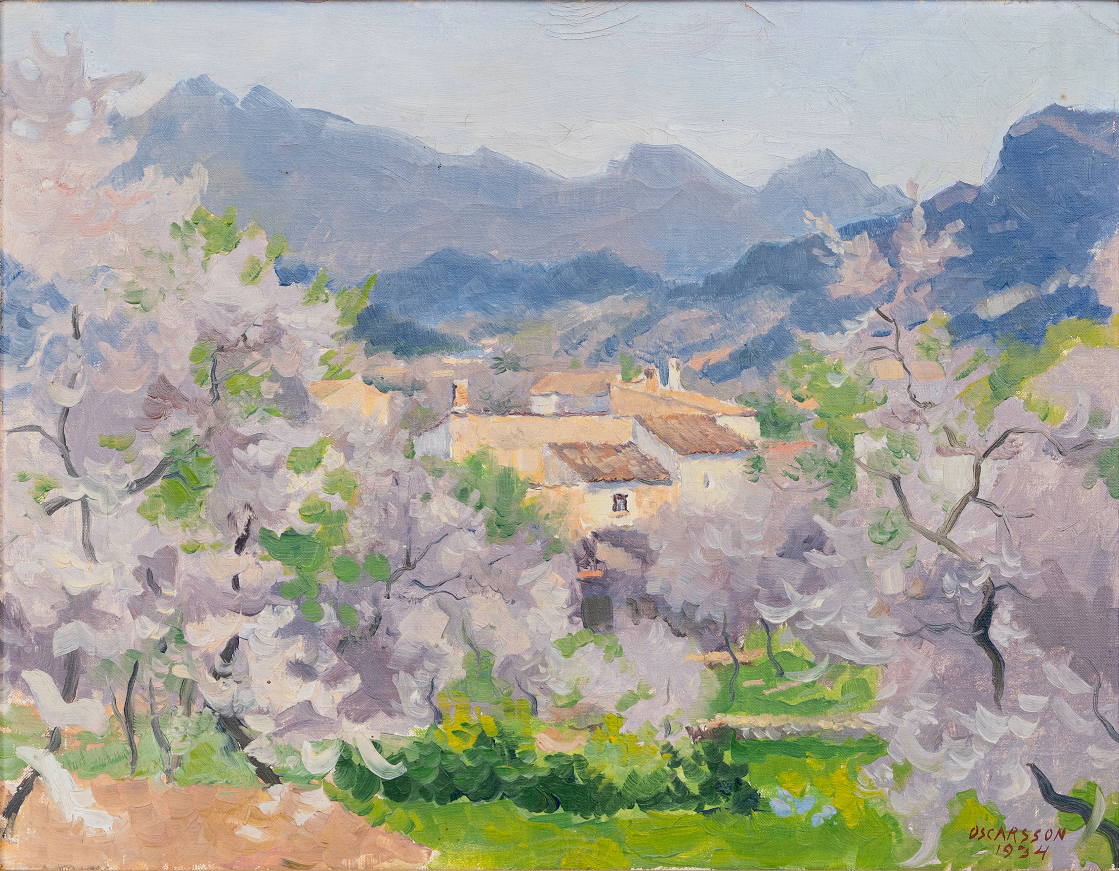 BERNHARD OSCARSSON. Sydländskt landskap, olja på duk, signerad, daterad 1934.