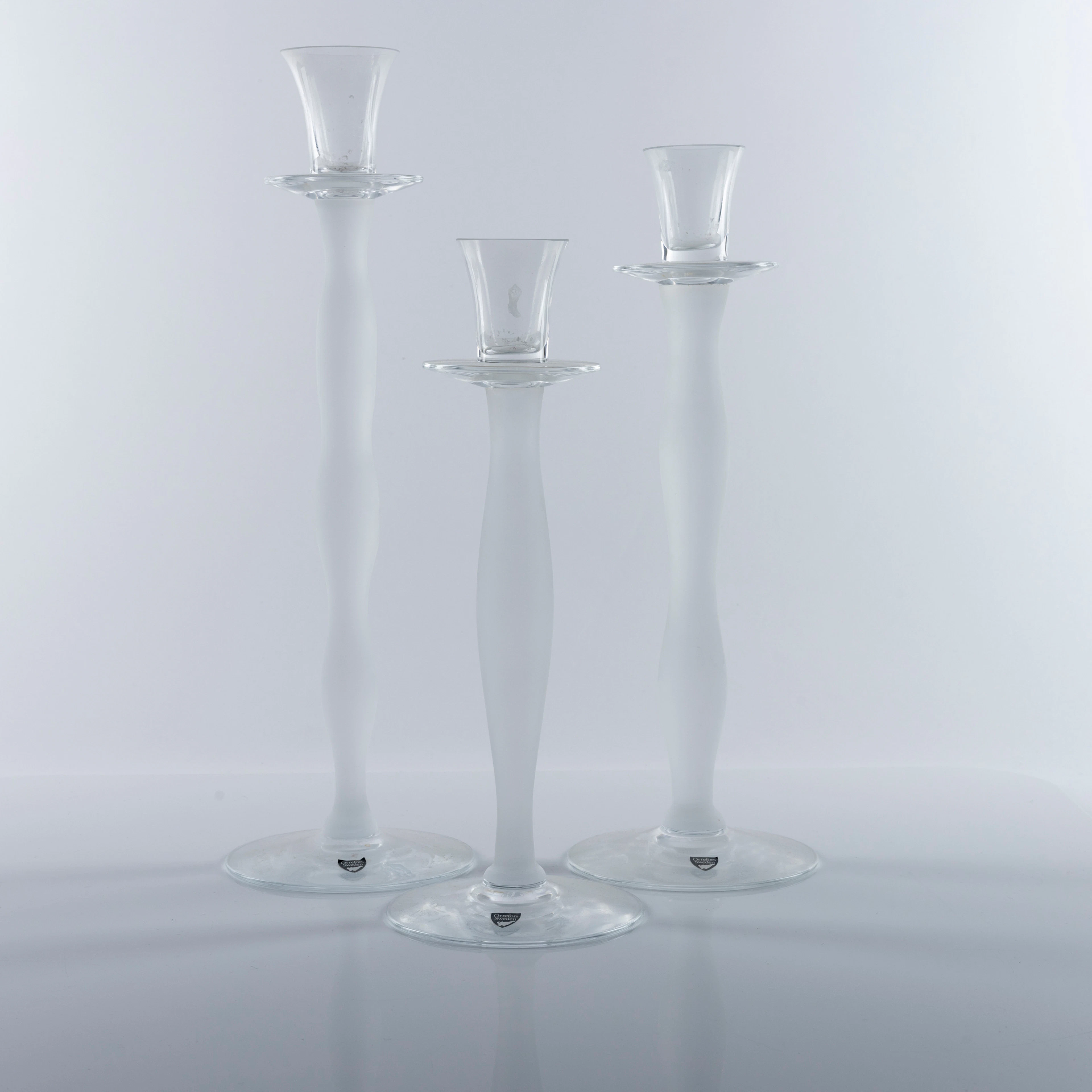 ANNE NILSSON. Ljusstakar, 3 st, glas, "Celeste", Orrefors.