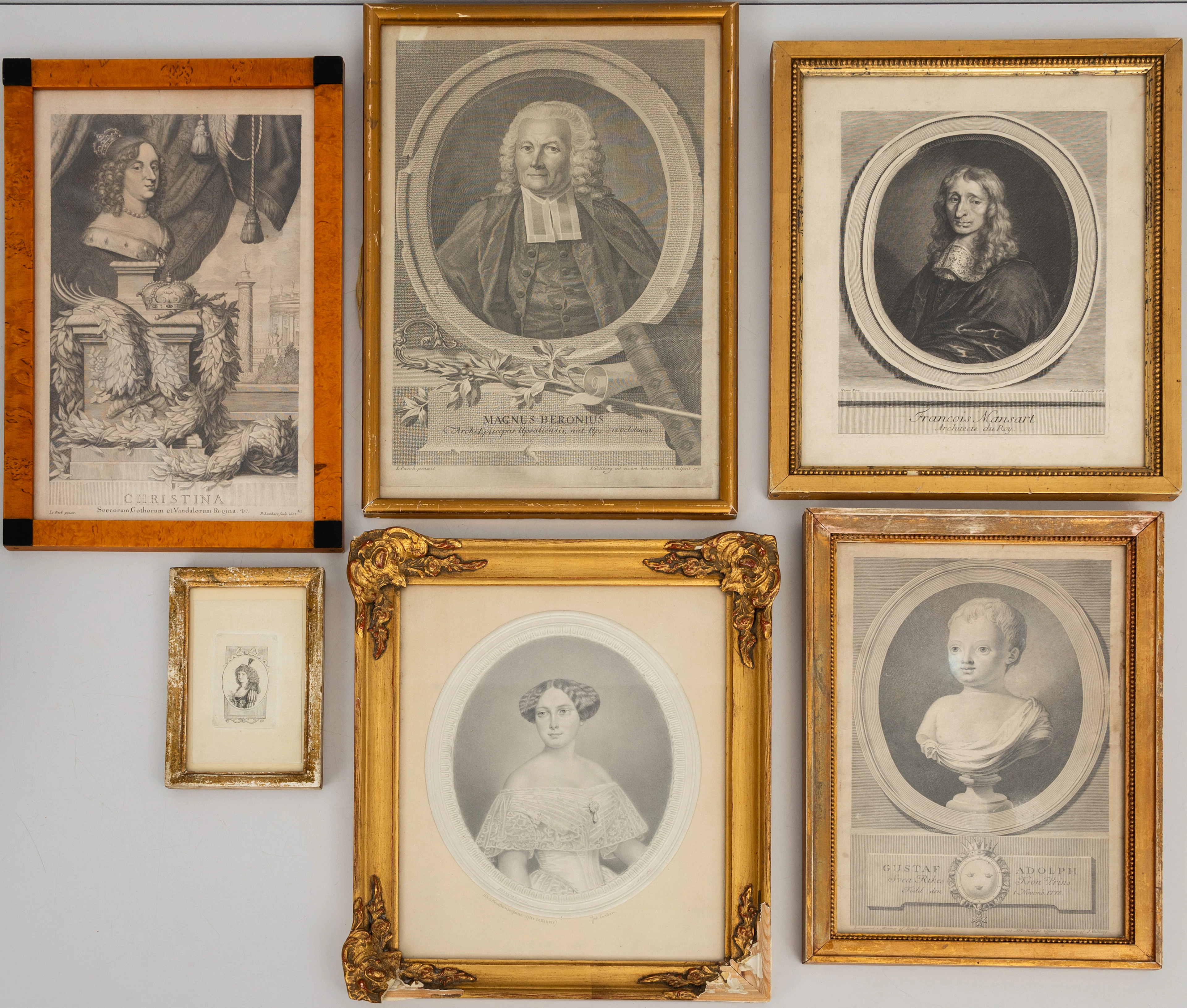 GRAVYRER, 6 st, bland annat, Drottning Kristina, kronprins Gustaf