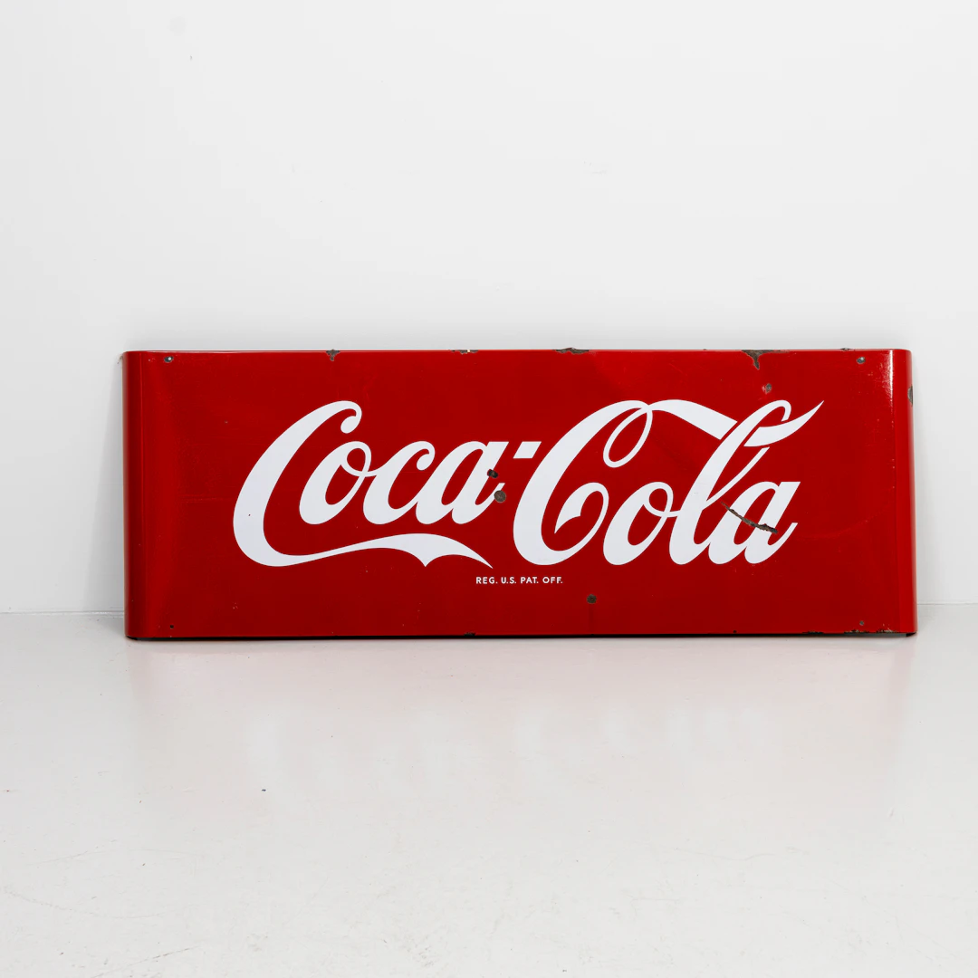 REKLAMSKYLT, "Coca Cola", emaljskylt, USA, 1950-tal.