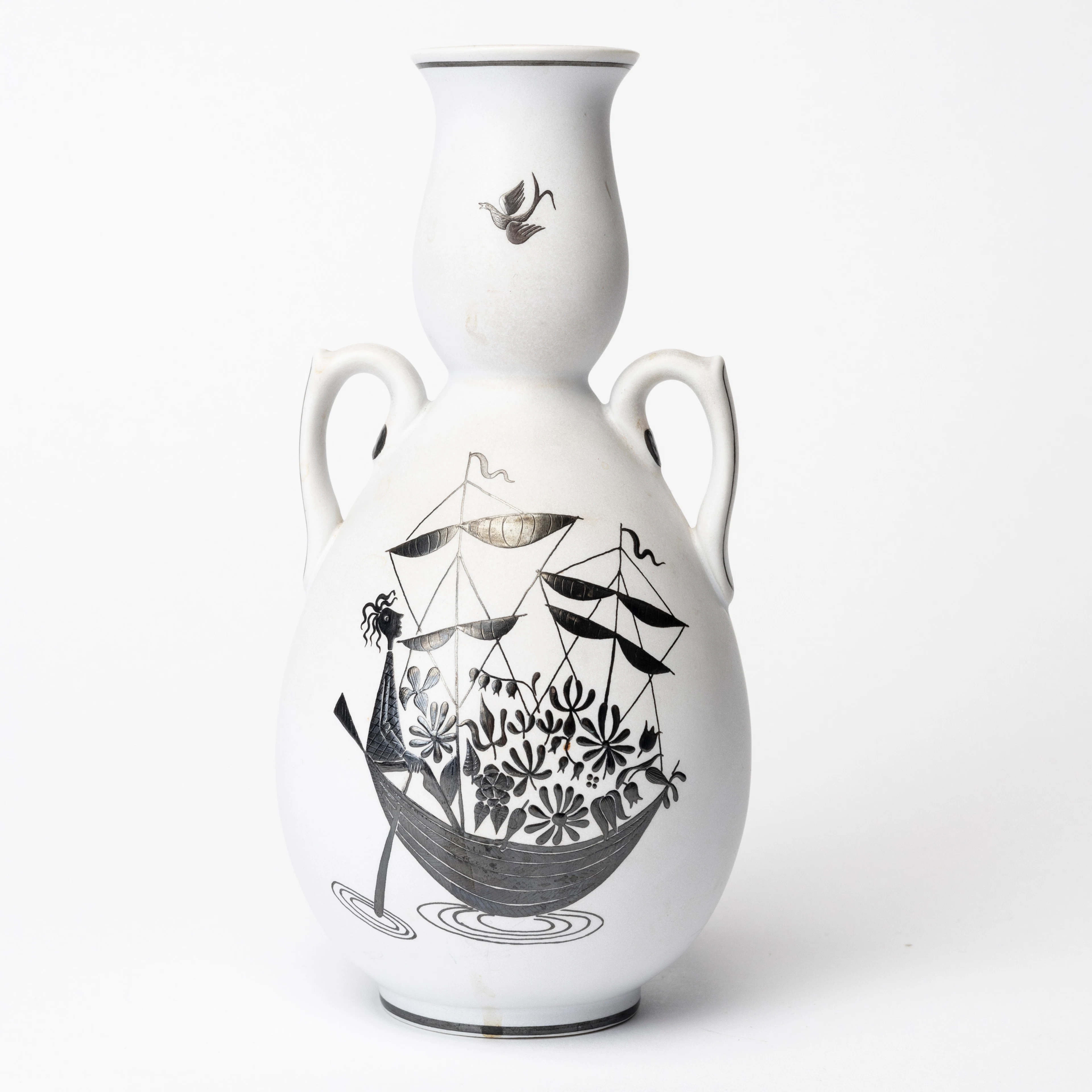 STIG LINDBERG. Vas, "Grazia", Gustavsberg, stengods med silverdekor