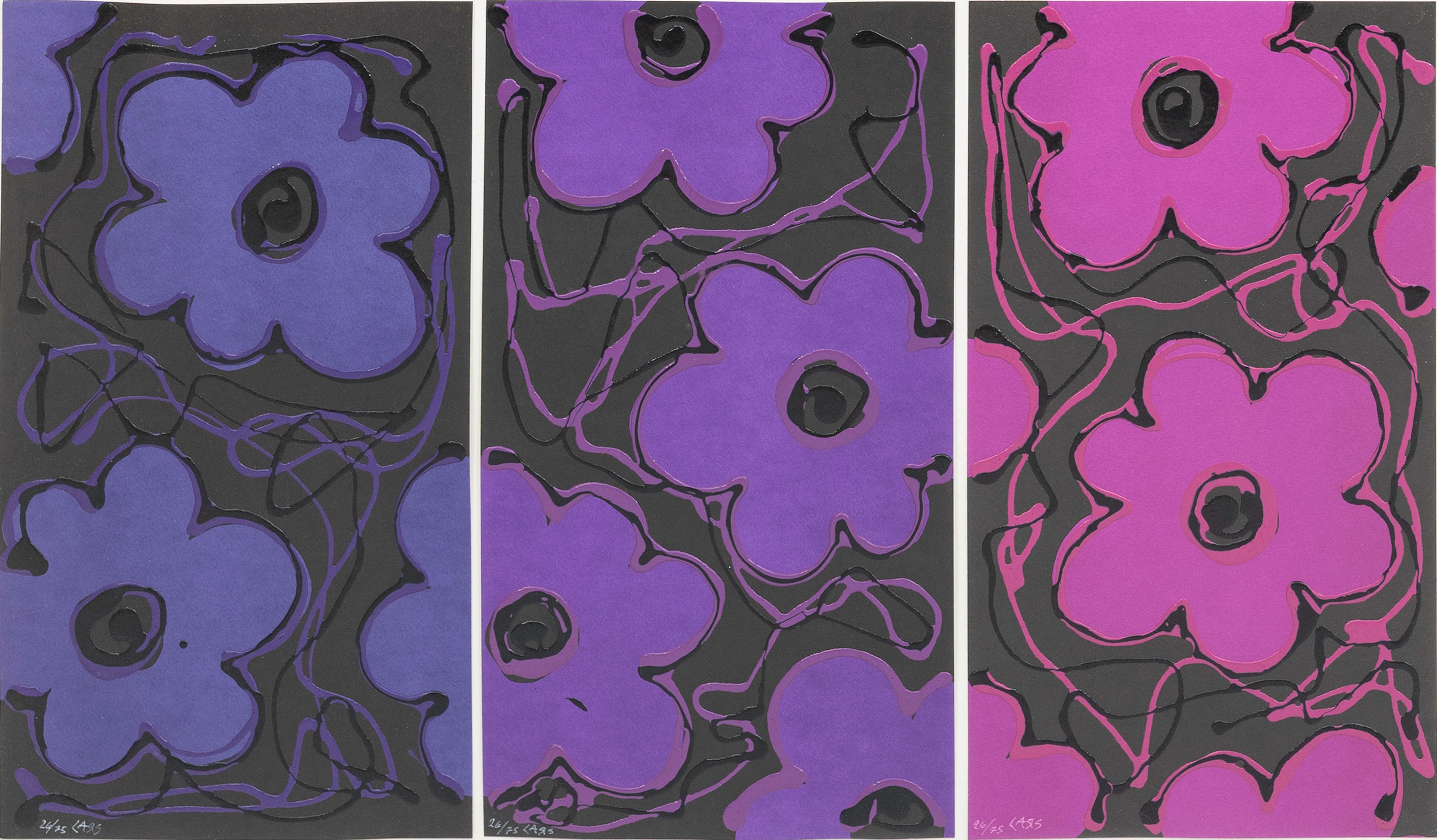 LARS TUNEBO. Triptyk, blommor. Handkolorerade litografier, signerade