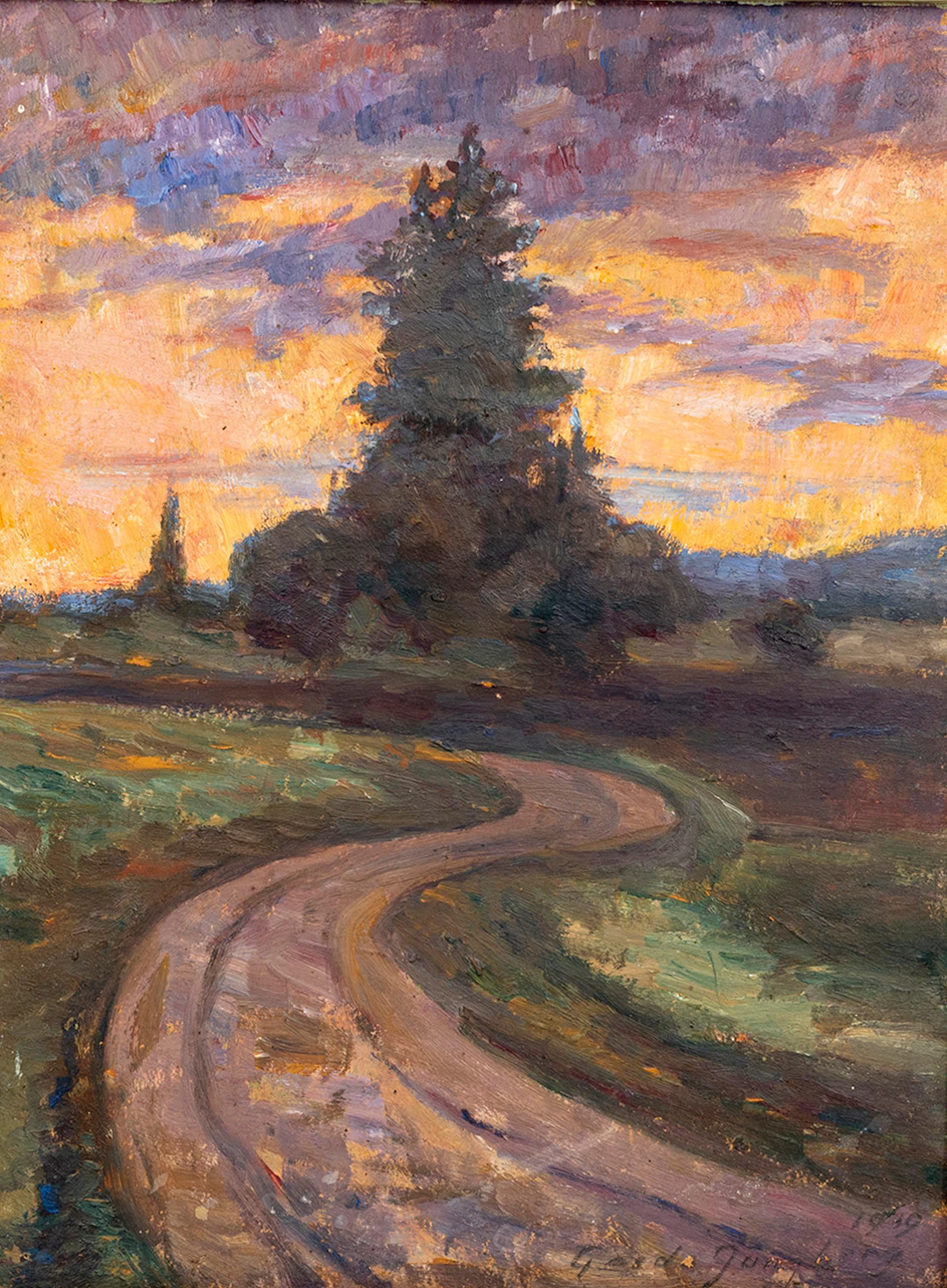 GERDA JUNGBERG. Lanskap i skymning, olja på papper, signerad och daterad 1909.