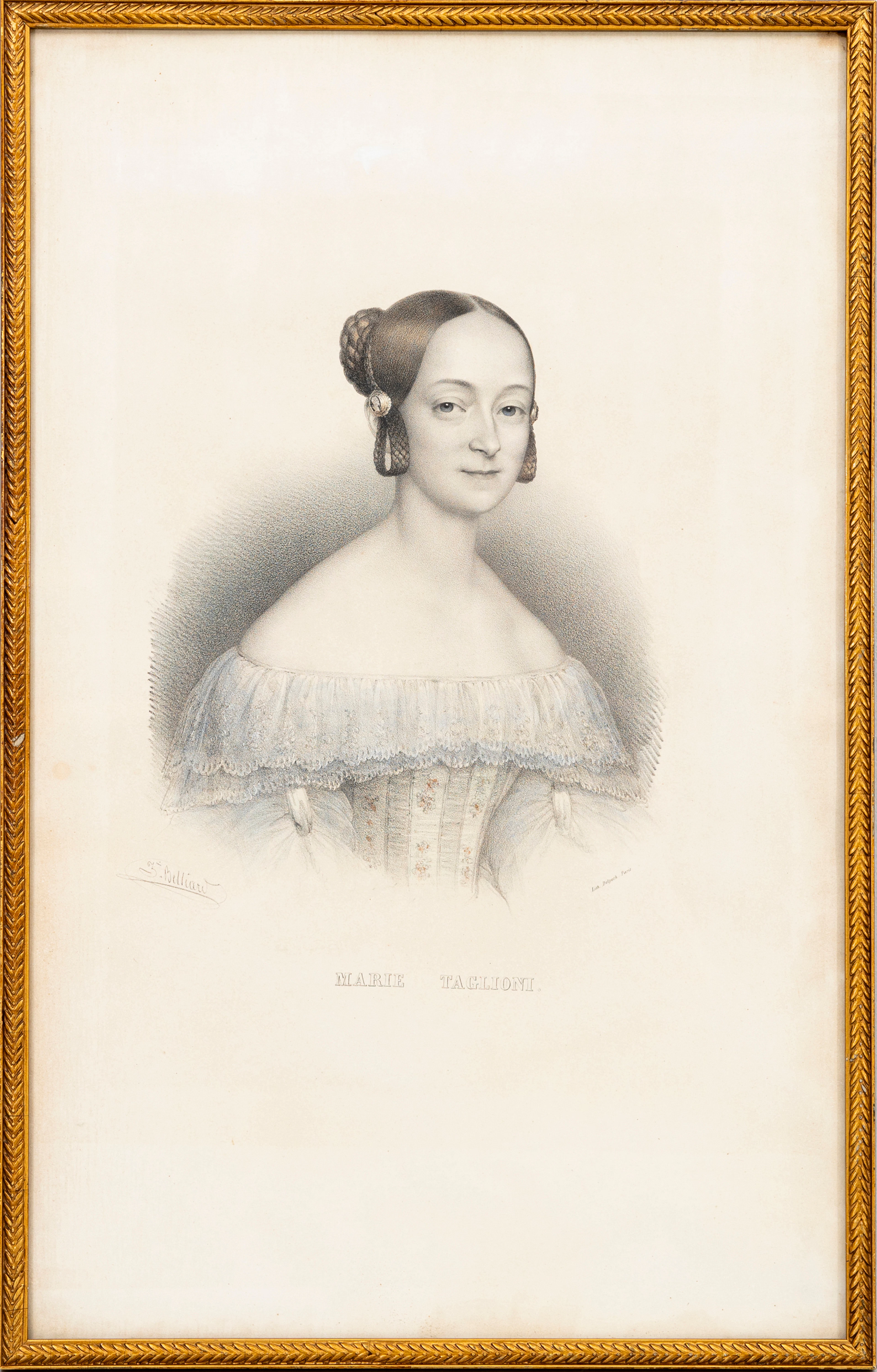 "Marie Taglioni", färglitografi, privatporträtt, S. Belliard, Paris