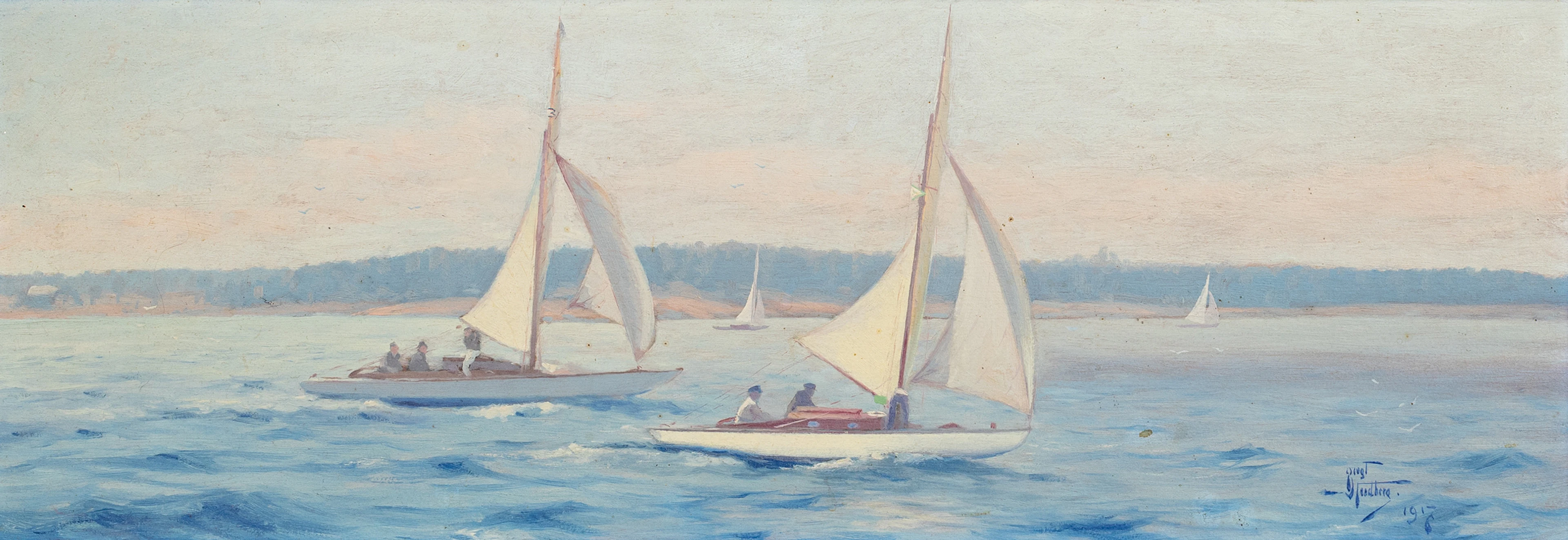 BENGT TANDBERG. Segelbåtar, olja på duk, signerad, daterad 1917.