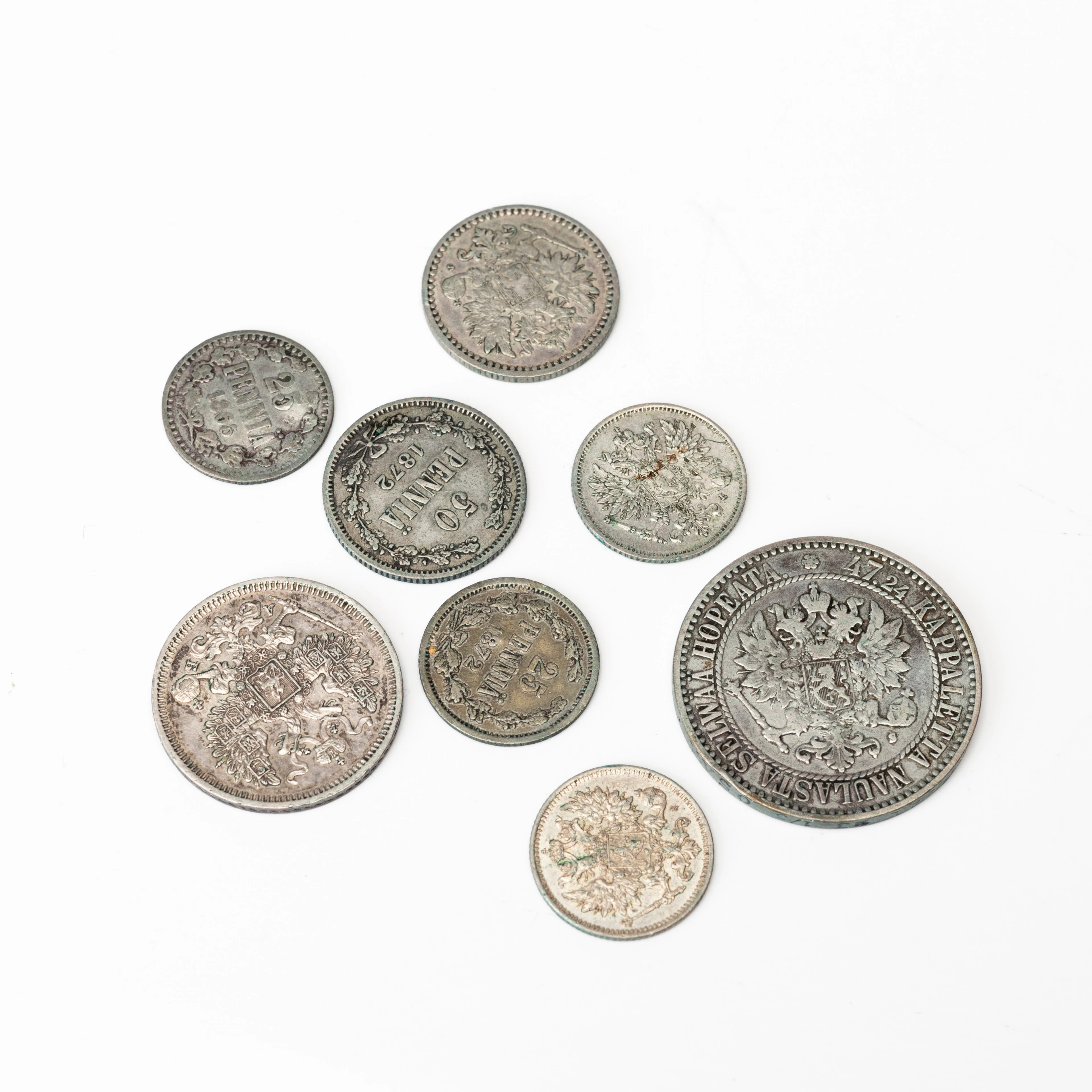 MYNT, 8 st, silver, Finland/Ryssland, 1800/1900-tal.