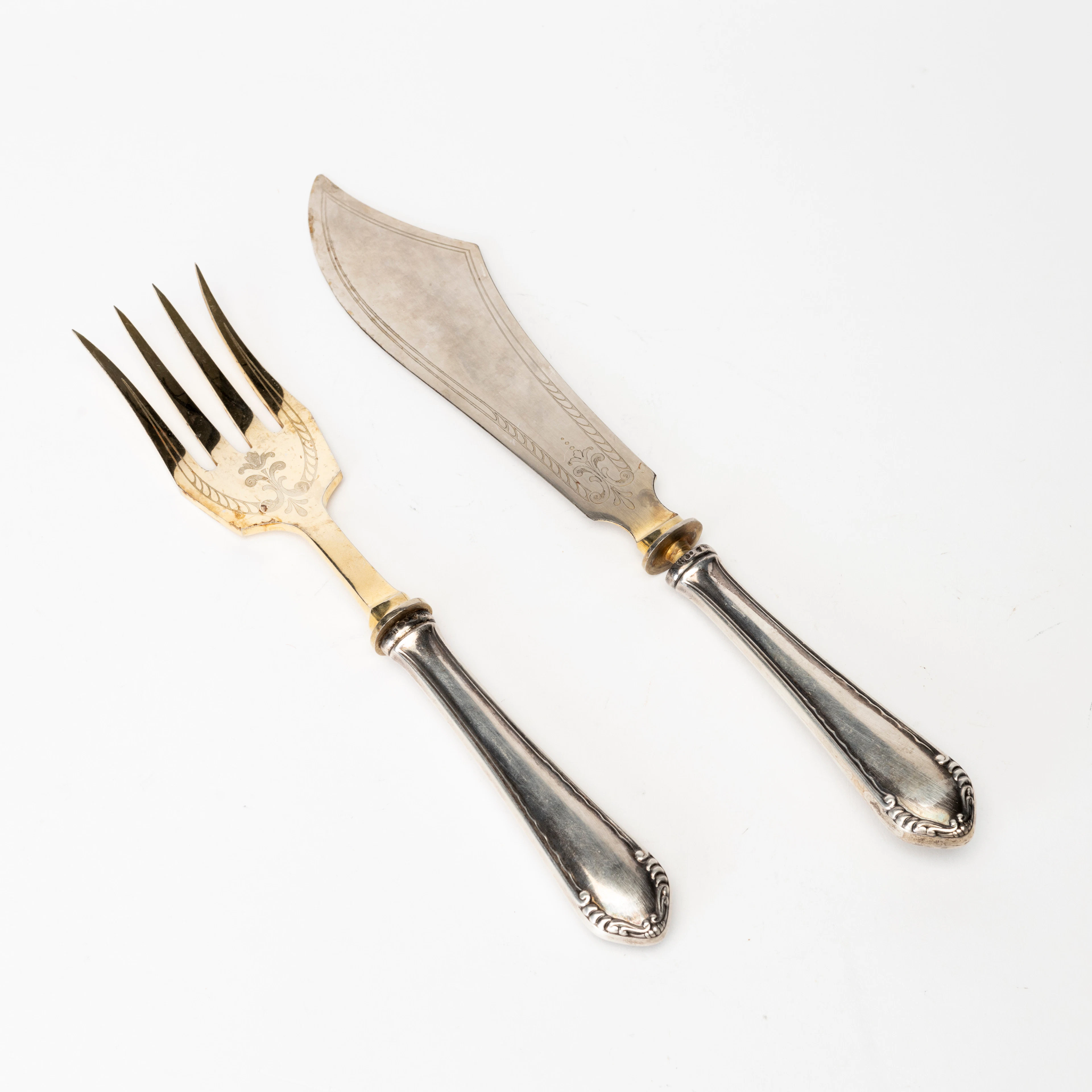TRANSCHERBESTICK, 2 delar, silver, svenska importstämplar, 1900-tal.