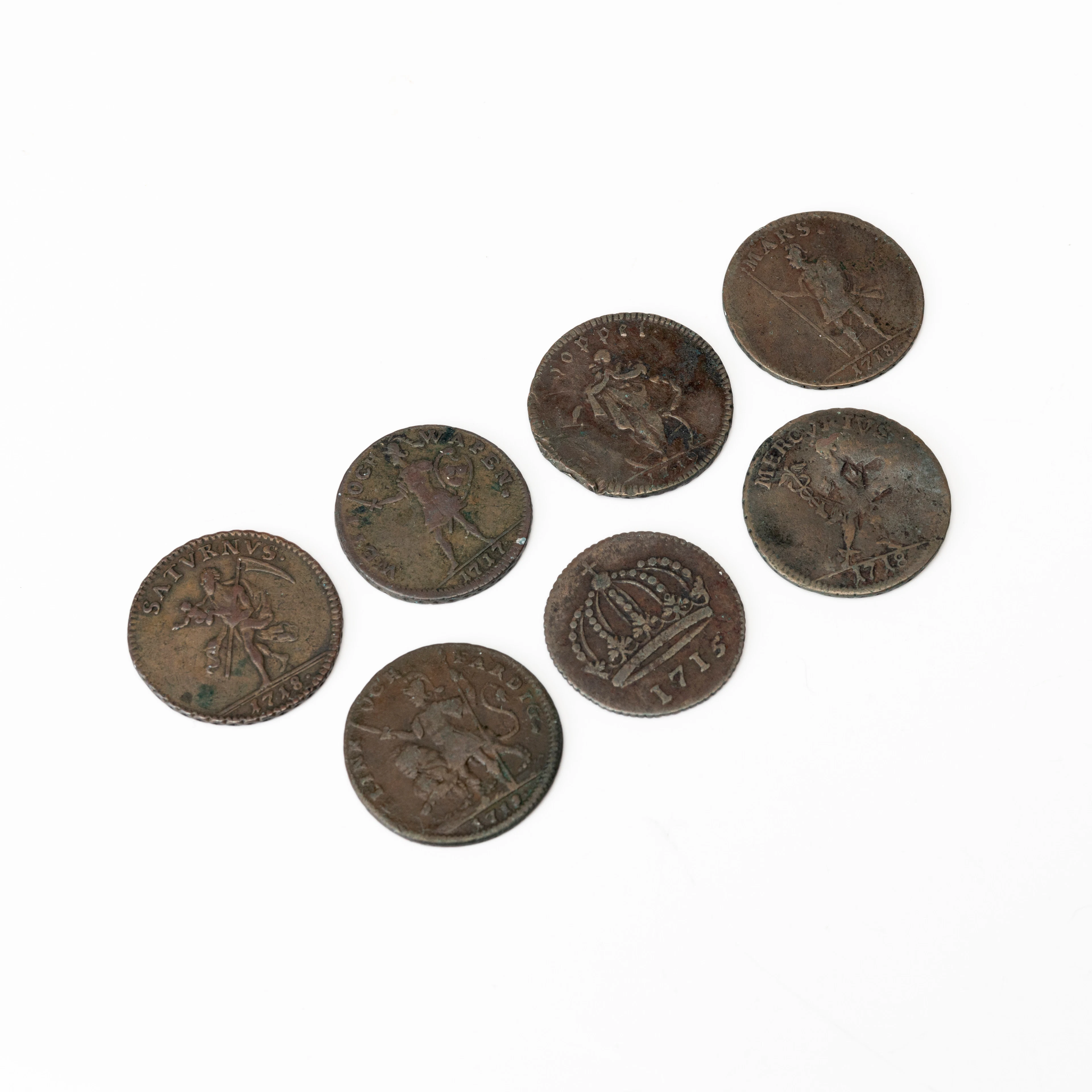 ÖDMYNT, 7 st, 1 daler S.M, 1715-19.