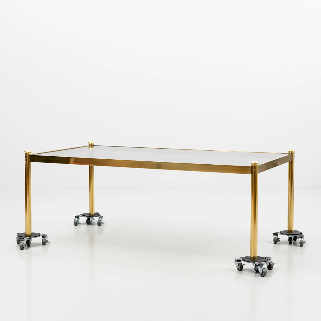 SOFFBORD, glasskiva, underrede i metall, 1900-takes andra hälft.