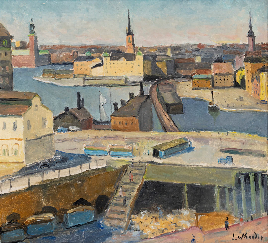 CARL LUTHANDER (1879-1967). Vy över Slussen, olja på duk, signerad Luthander.