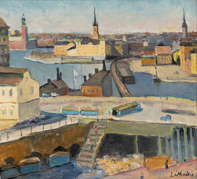 CARL LUTHANDER (1879-1967). Vy över Slussen, olja på duk, signerad Luthander.