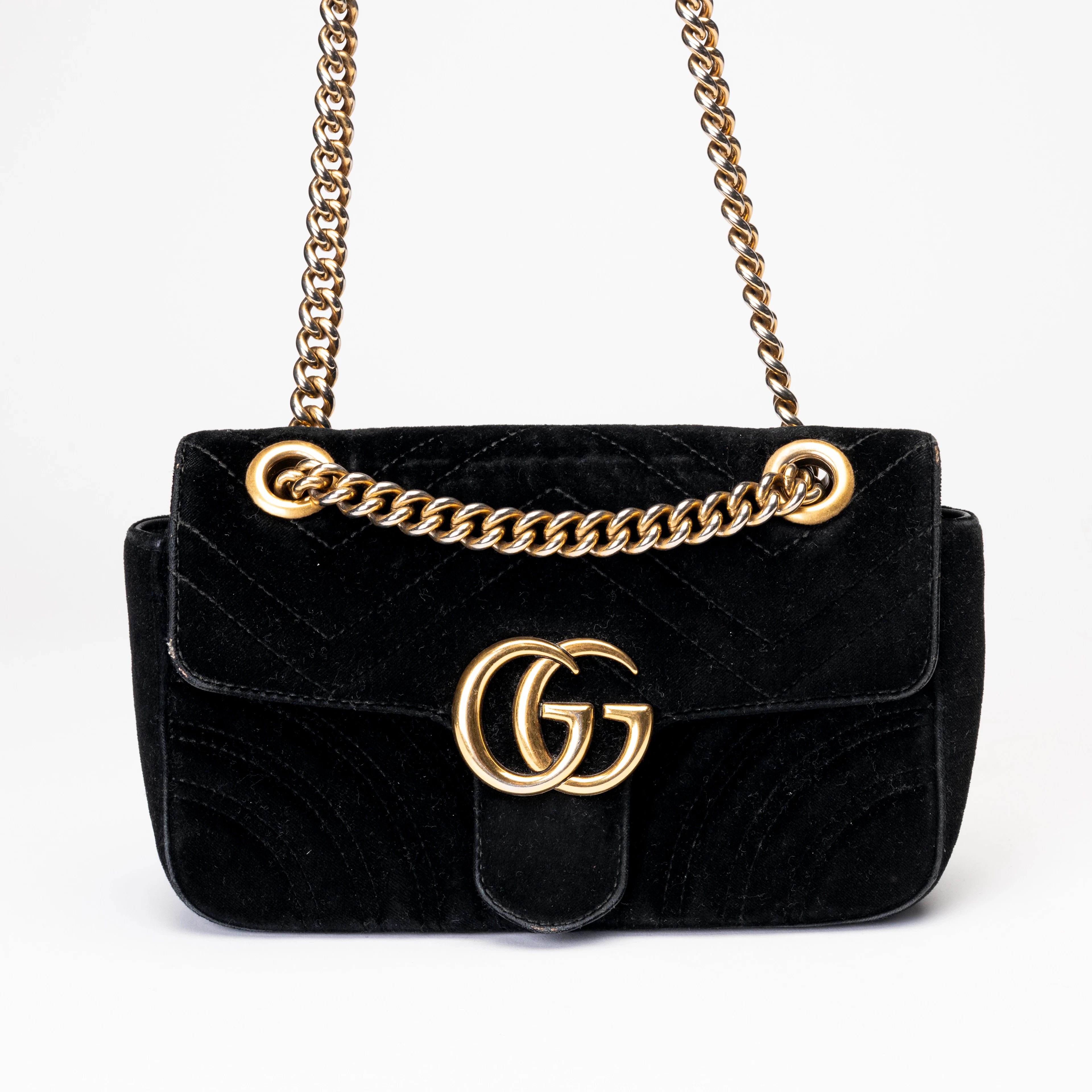 GUCCI. Handväska, matelasserad sammet, GG "Marmont" mini, Italien.