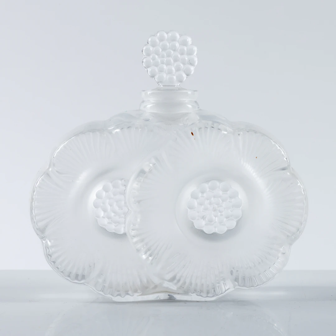 PARFYMFLASKA, "Deaux Fleur", Lalique, Frankrike, signerad, 1900-tal.