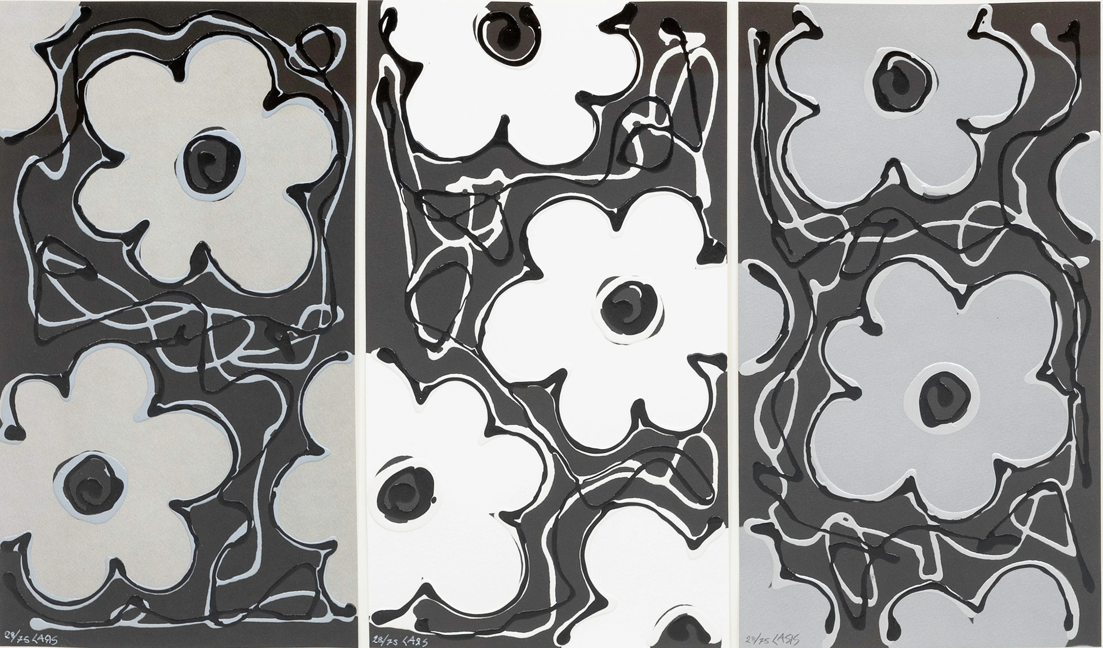 LARS TUNEBO. Triptyk, blommor. Handkolorerade litografier, signerade