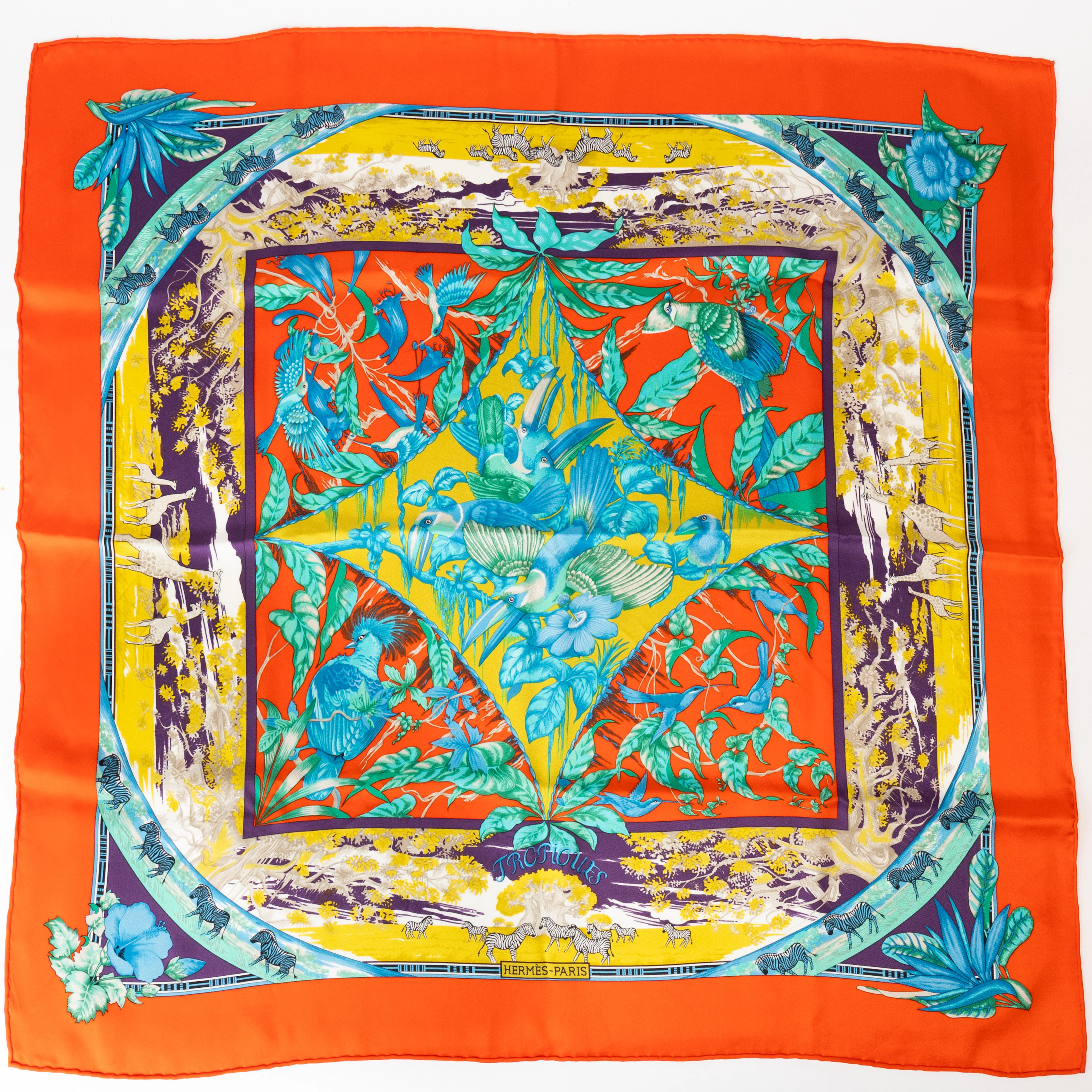 HERMÈS. Scarf, "Tropique", design Laurence Bourthoumieux 1987, denna