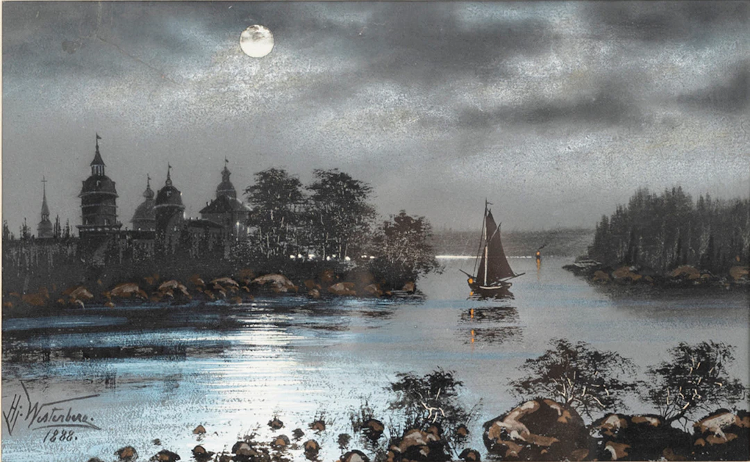 HJALMAR WESTERBERG (1854-1892). Båt i månsken, akvarell, signerad