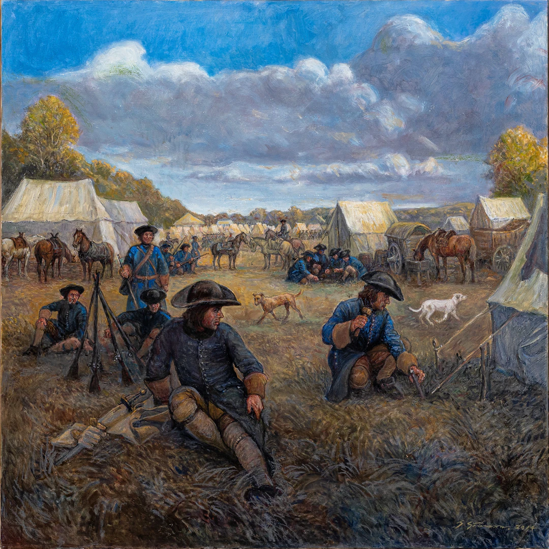 GÖTE GÖRANSSON. Läger på Ladugårdsgärdet tidigt 1700-tal, olja på