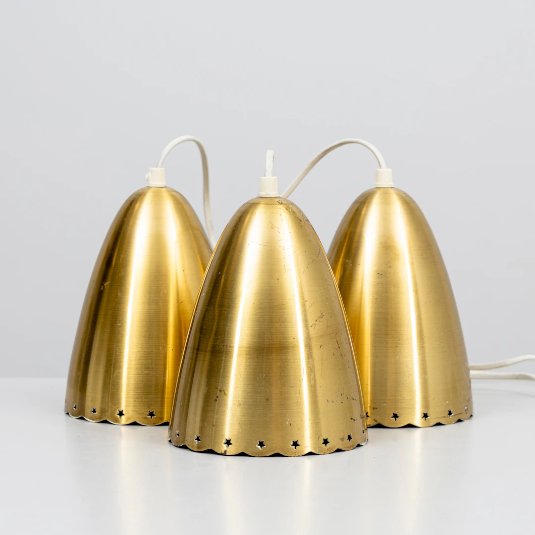 TAKLAMPOR, 3 st, perforerad mässing, Swedish Modern, 1900-talets mitt.