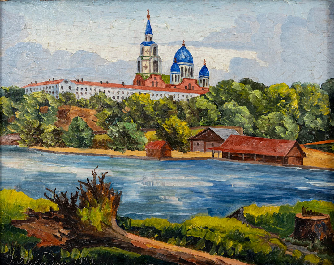 OIDENTIFIERAD KONSTNÄR. Gamla Valamo kloster i Ladoga, olja på pannå