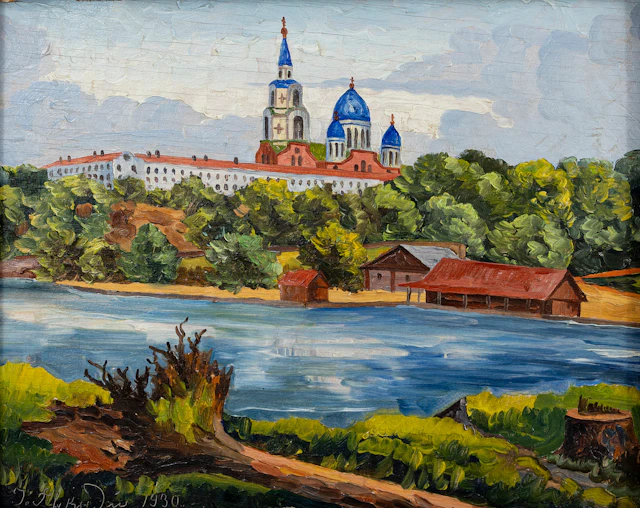 OIDENTIFIERAD KONSTNÄR. Gamla Valamo kloster i Ladoga, olja på pannå