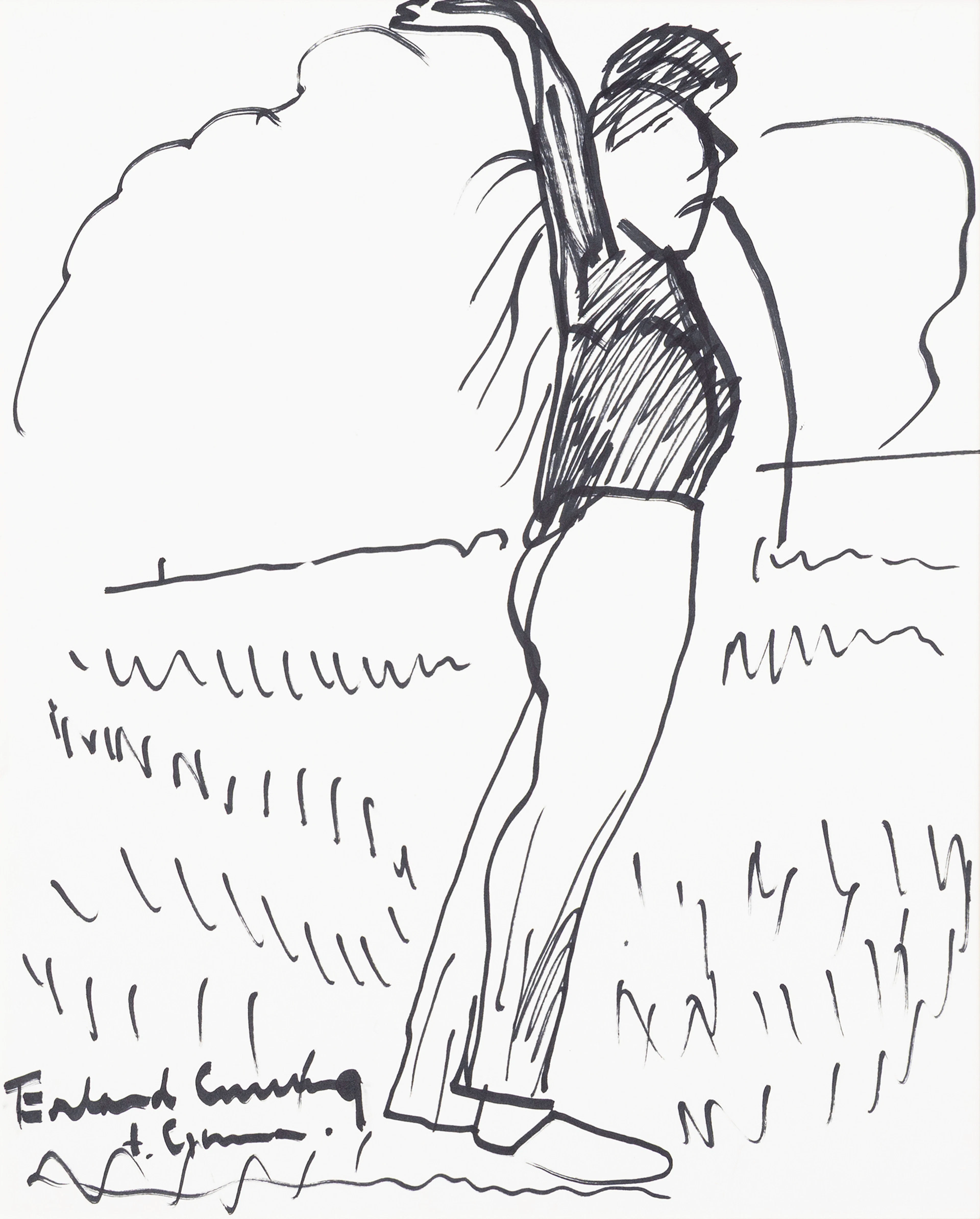 ERLAND CULLBERG. Figur, tuschteckning, signerad.
