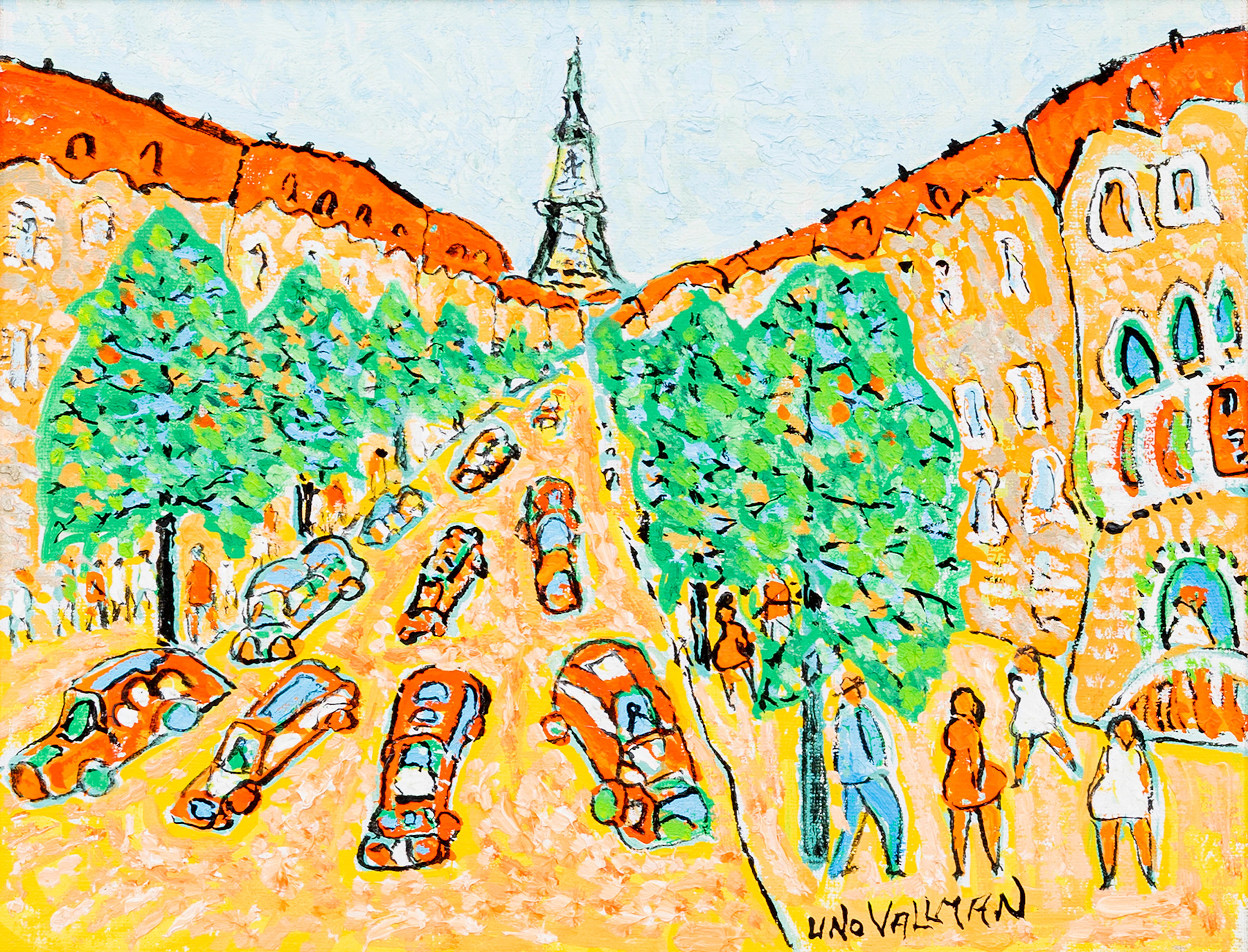 UNO VALLMAN. Stadsmotiv, Paris, olja på duk, signerad.