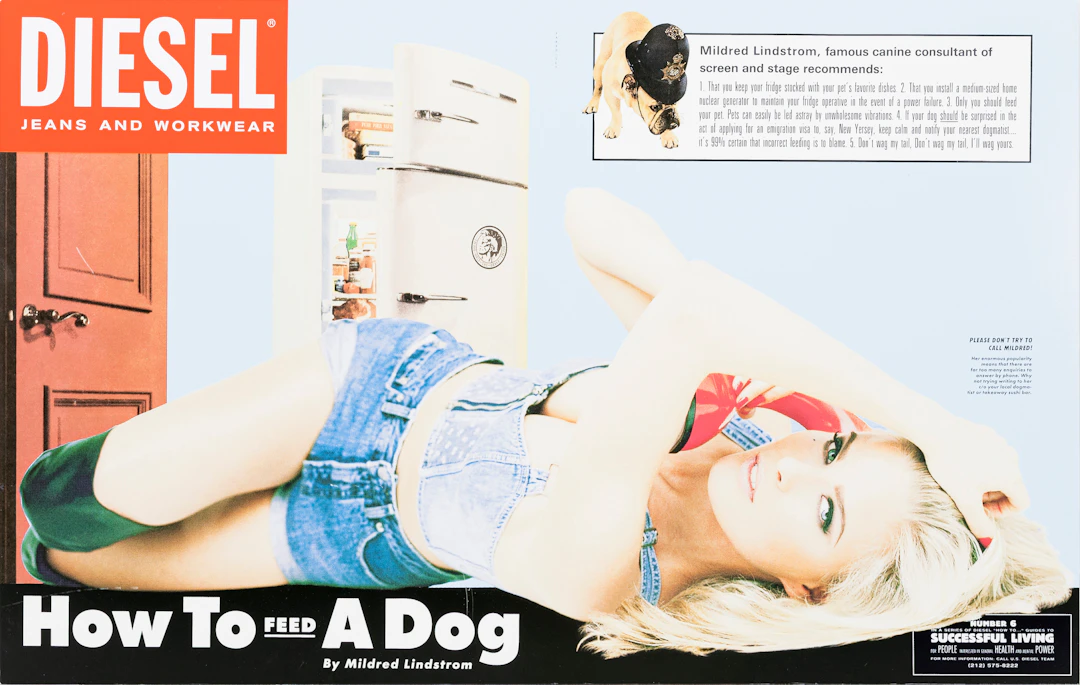 DIESEL. Fotoreproduktion, "#6 How to feed a dog", från utställningen