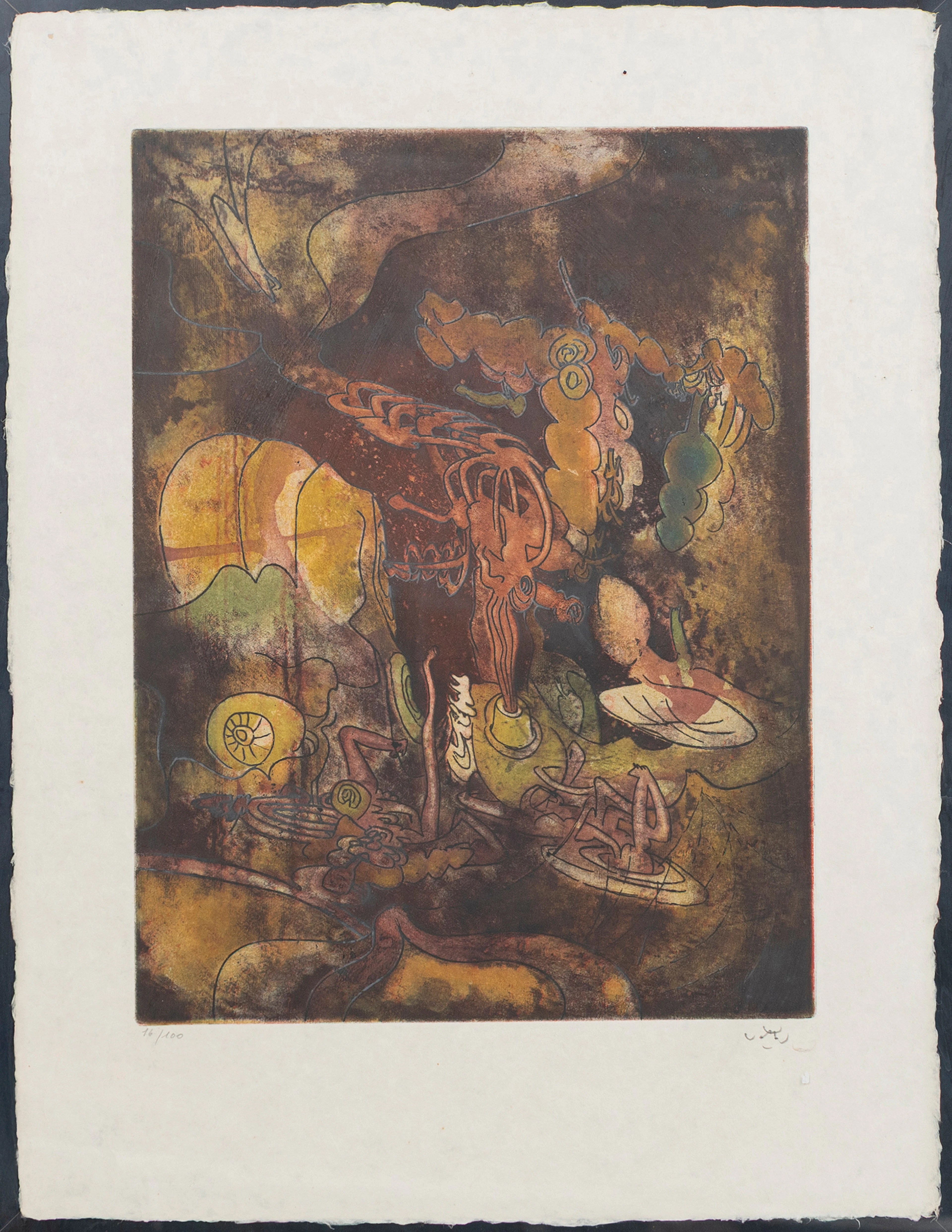 ROBERTO MATTA. "Hurle flamme", färgakvatintetsning på japanpapper
