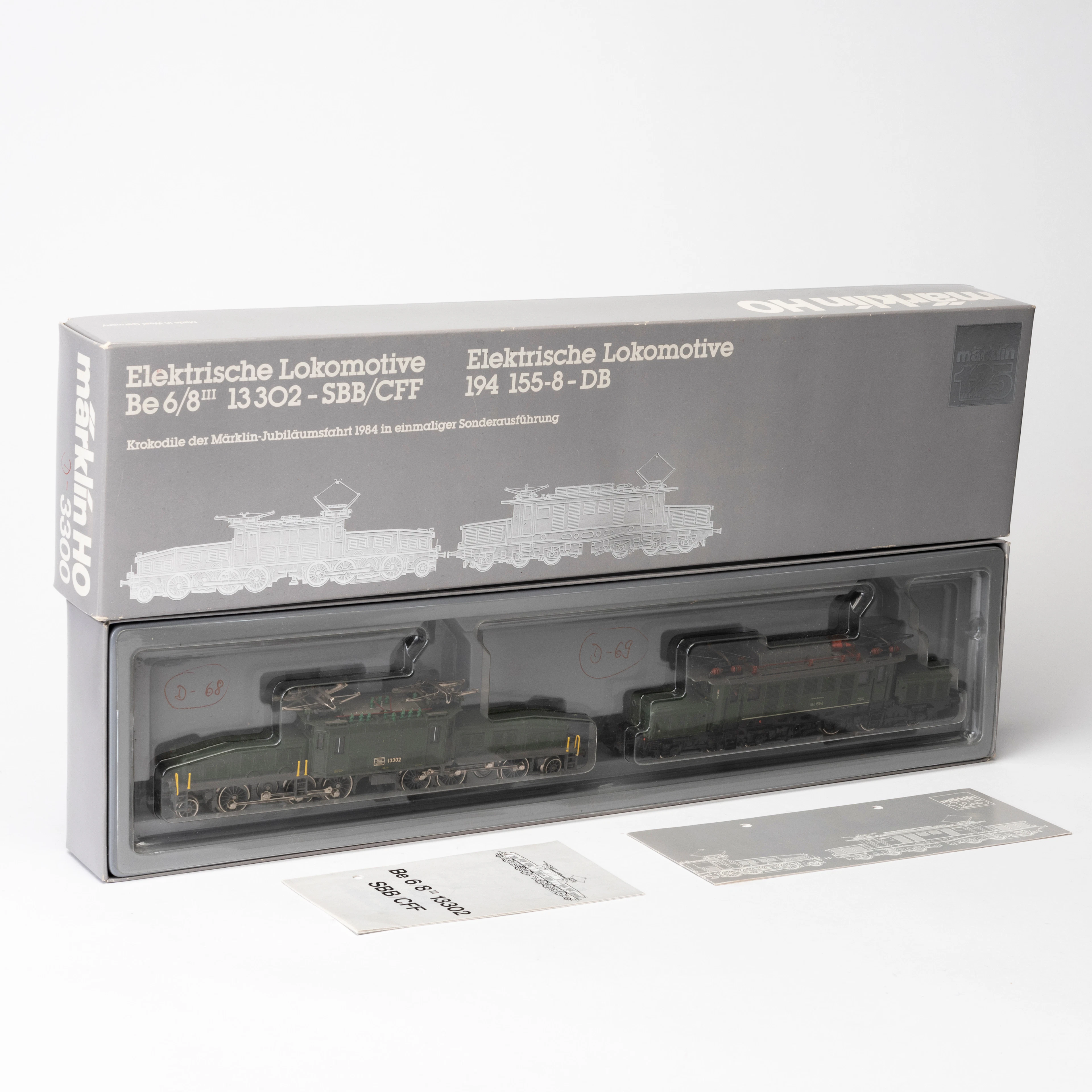 MÄRKLIN 3300 ELLOK, set med två lok, "Krokodiler", Be 6/8, SBB samt