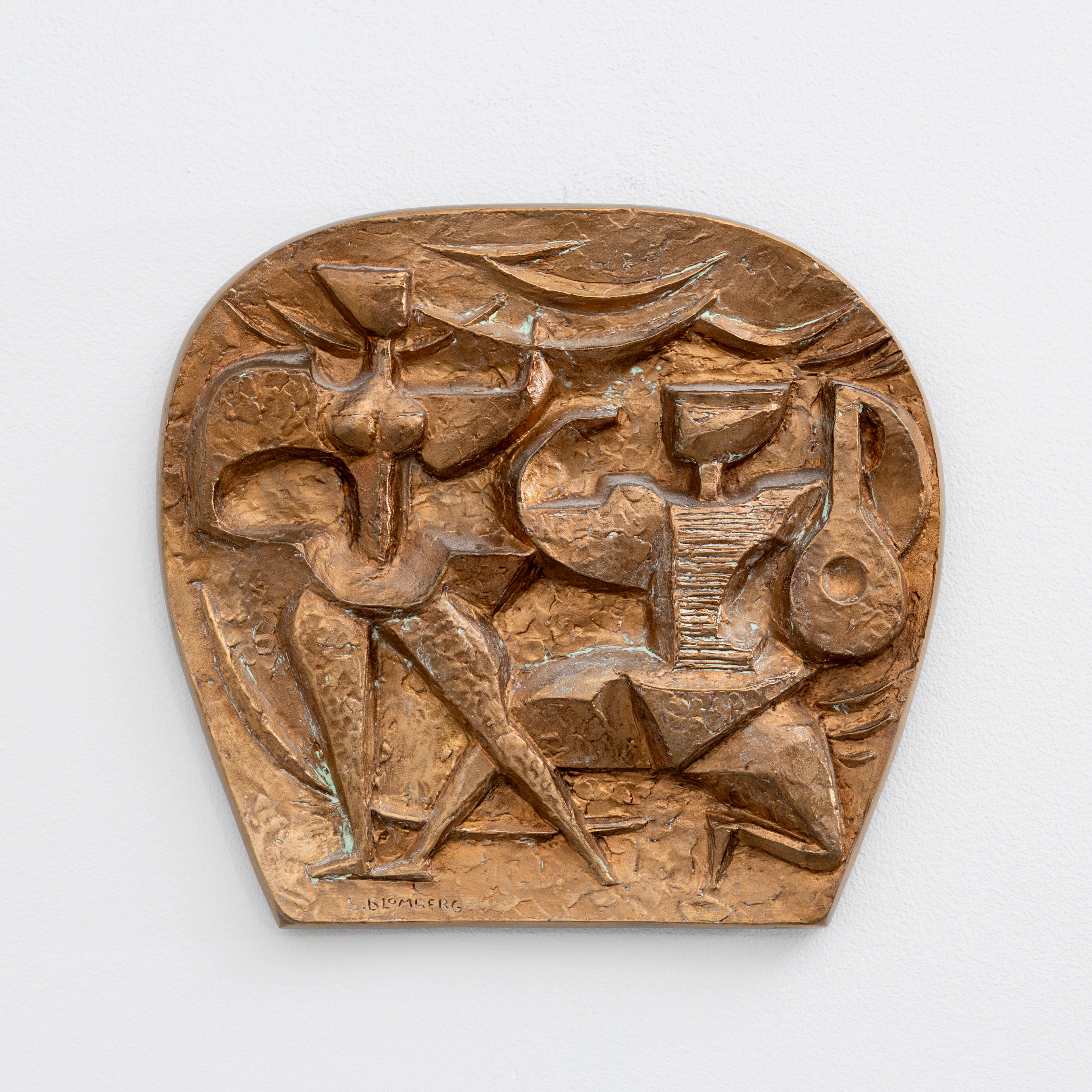 STIG BLOMBERG. "Harlekin och Colombine" relief i brons, signerad S.