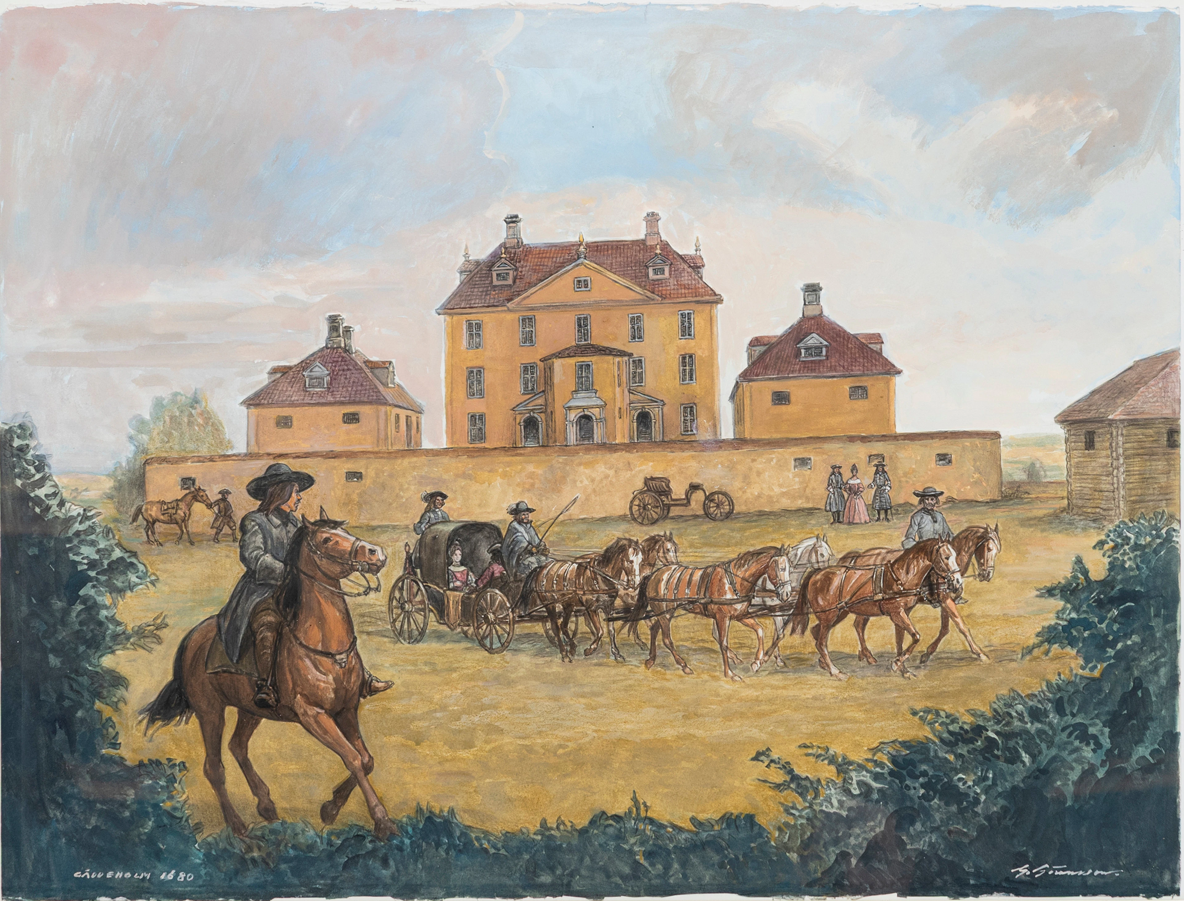 GÖTE GÖRANSSON. Gäddeholm 1680, akvarell, signerad.