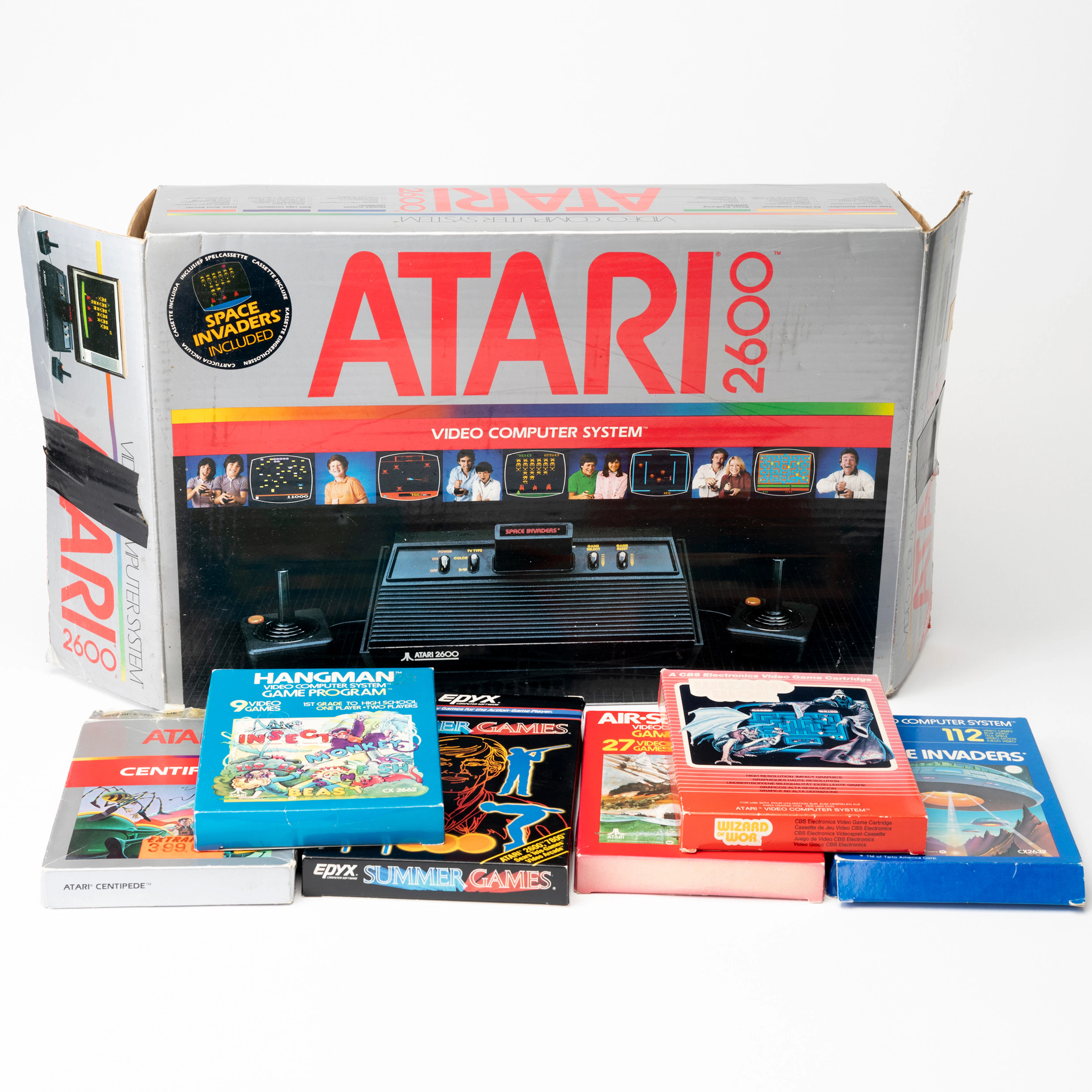 ATARI 2600, spelkonsoll samt 6 Spel, 1970-tal.
