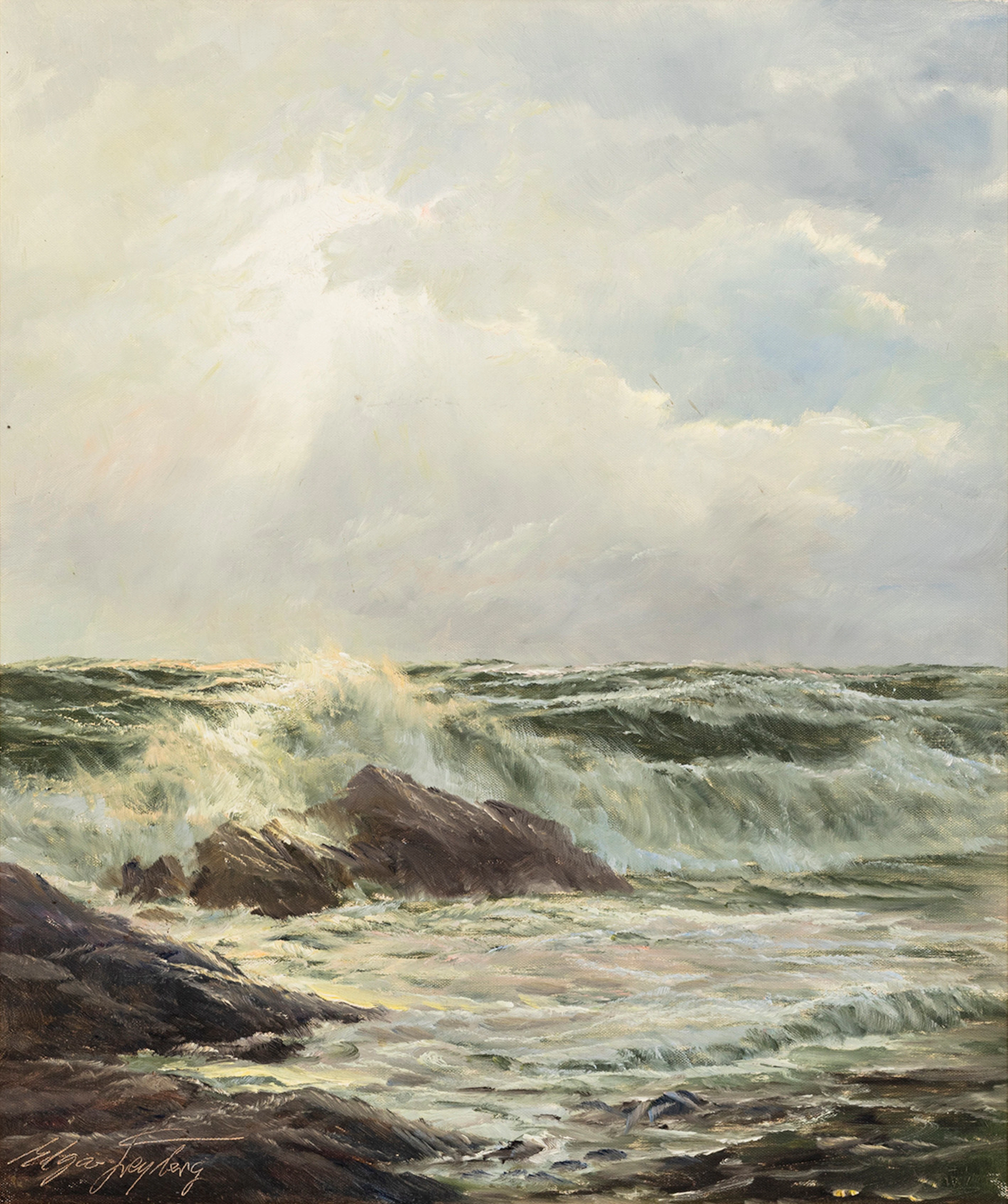 EDGAR FREYBERG. Stormigt hav, olja på duk, signerad.