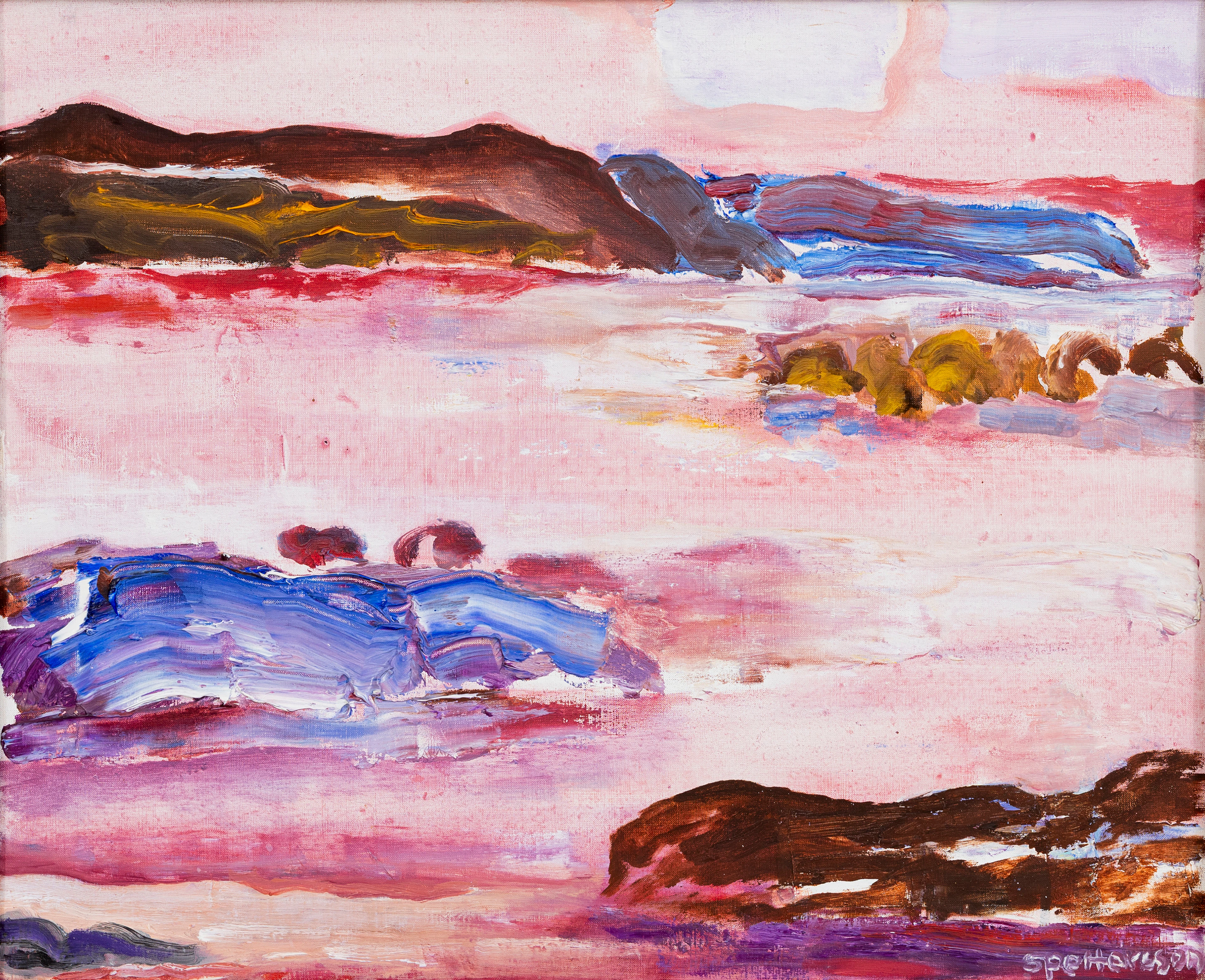 SIGVARD PETTERSSON. "Rosa landskap", olja på duk, signerad.