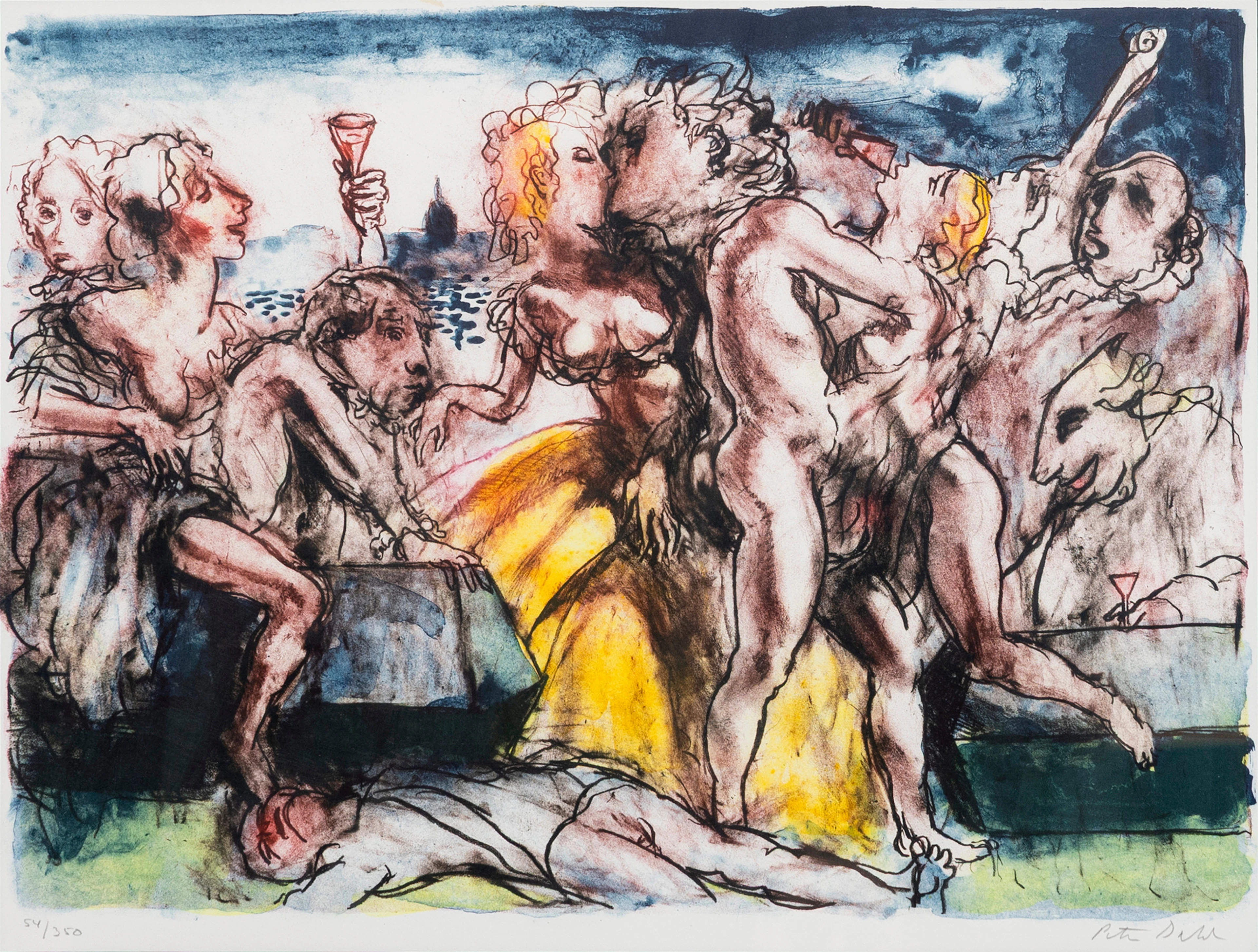 PETER DAHL. "Fredmans följe", färglitografi ur mappen "Fredmans epistlar"