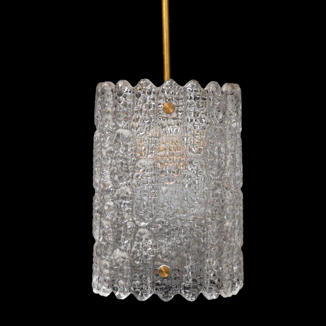 CARL FAGERLUND. Taklampa, glas och mässing, Orrefors, 1900-talets